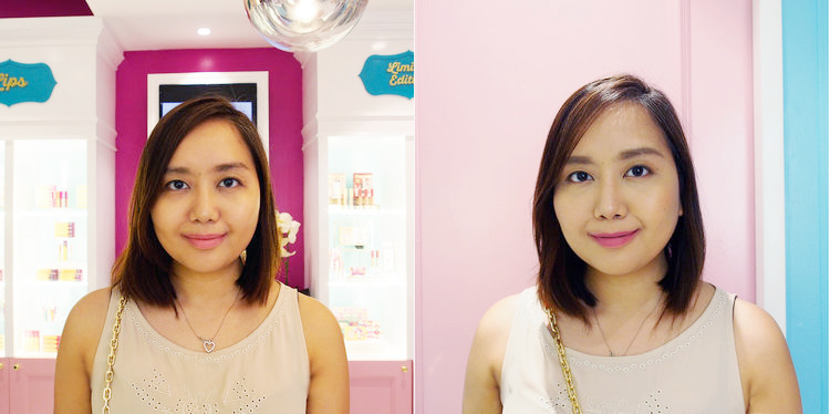 Before and after my Happy Skin makeover. I'm wearing the Mickey See lipstick!