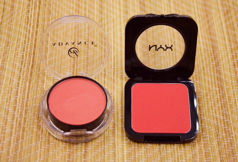 Ever Bilena Advance Cheek Color in Poppy (left) and NYX HD Blush in Crimson (right)