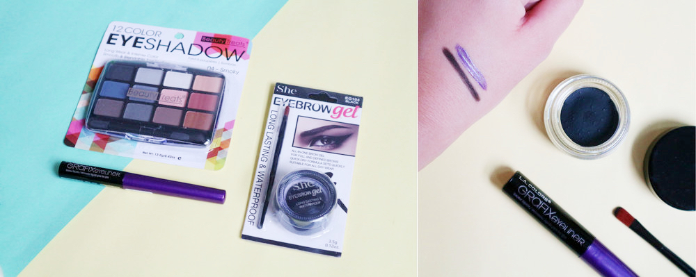 My eye makeup haul; swatches of the eyebrow gel and purple liner