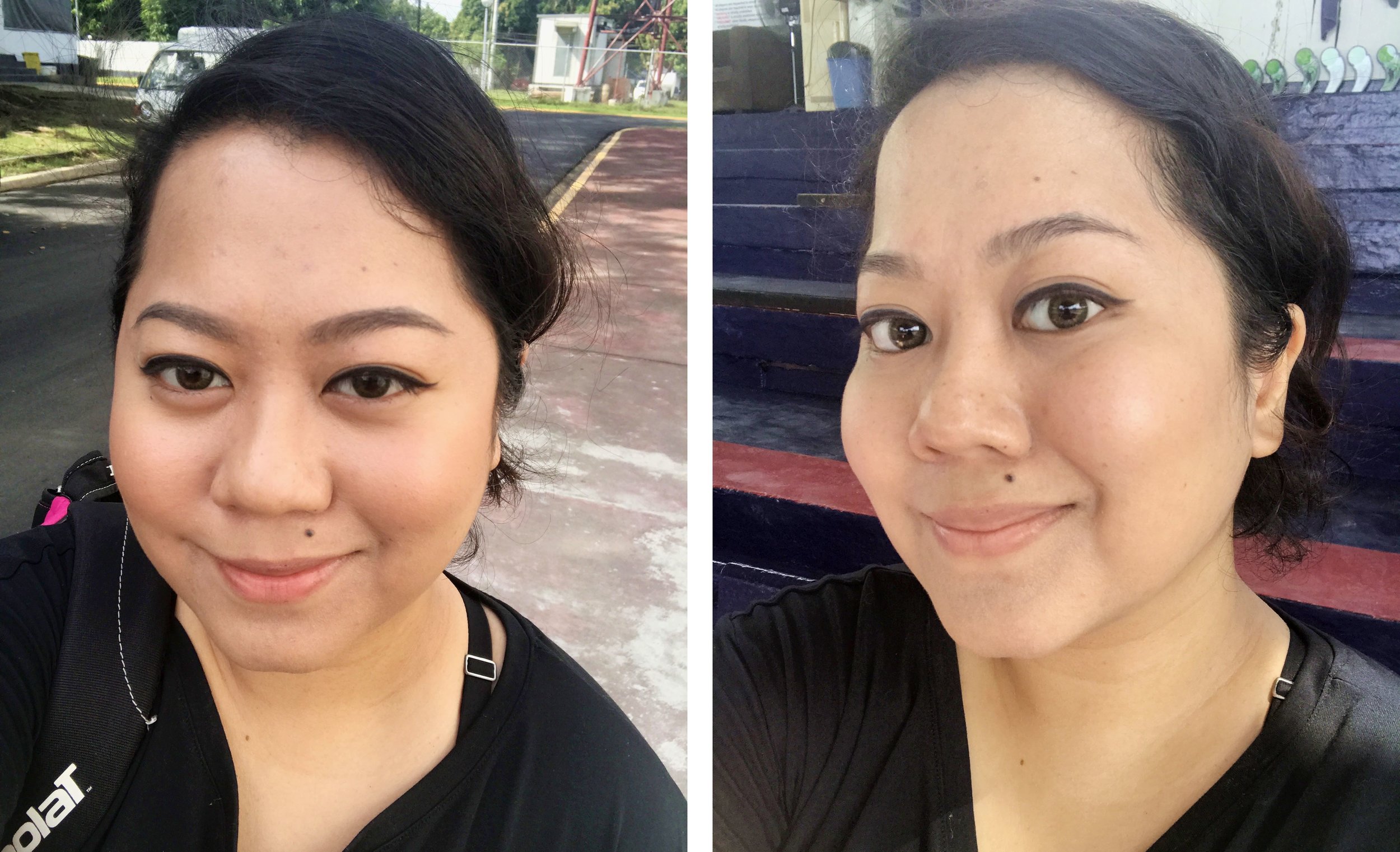 Left: Before tennis | Right: An hour after tennis and buckets of sweat