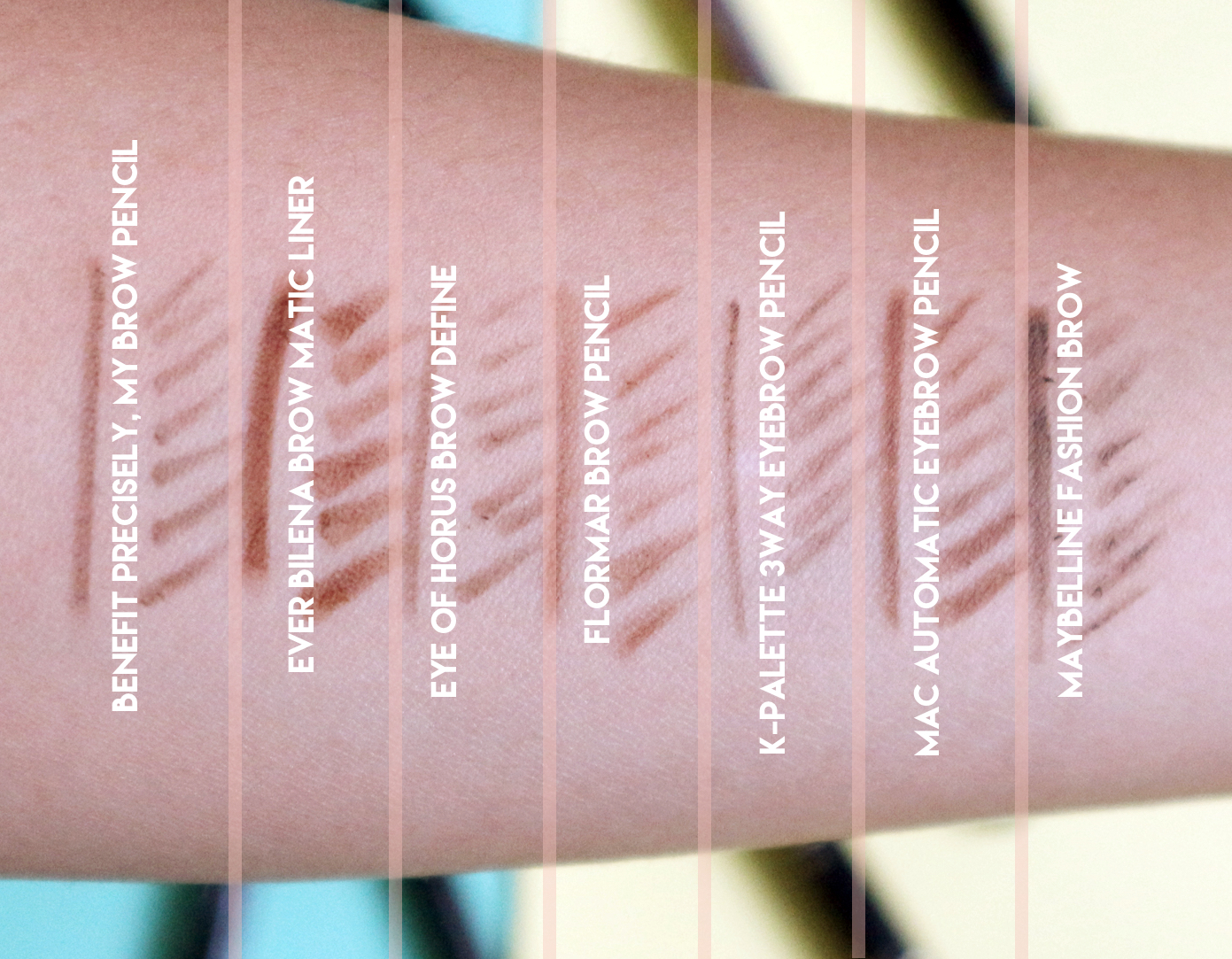From left: Benefit, Ever Bilena, Eye of Horus, Flormar, K-Palette, Mac, Maybelline