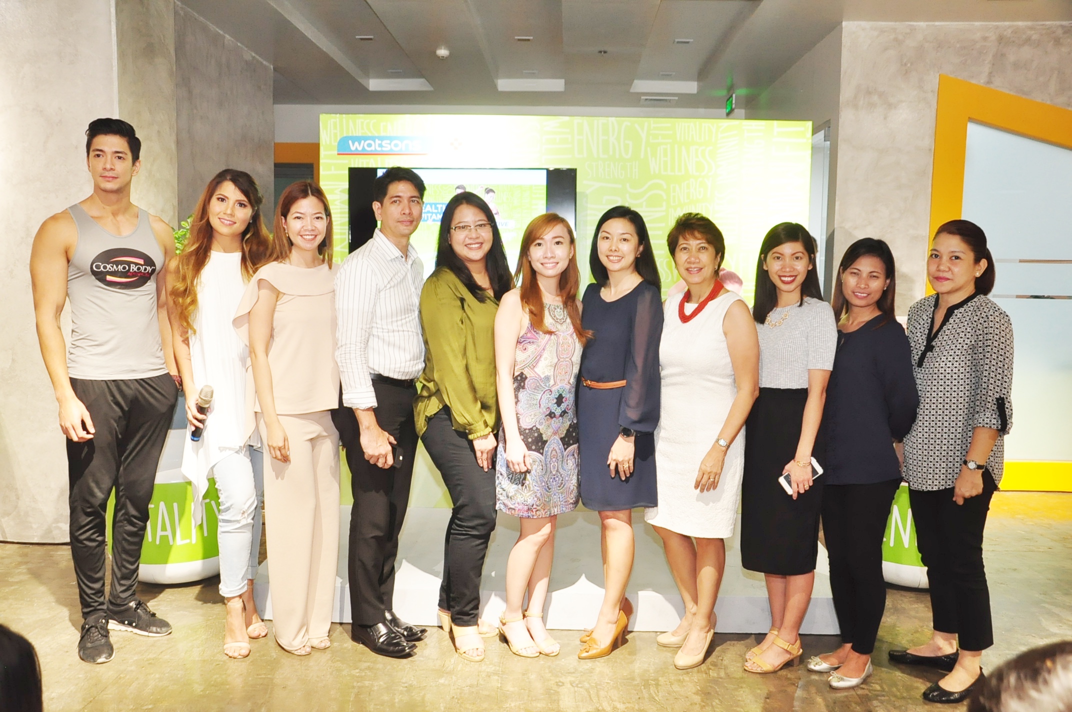 At the #GetActive Campaign launch: Sam Ajdani, Samantha Purvor, Watsons Group Marketing Manager Karen Fabres, Group Trading Manager Emil Perez, Category Manager Rossana Bonifacio, Category Manager Vanessa Chua, Dr. Mitzi Reodica, Marketing Director Viki Encarnacion, Marketing Manager Krista Tan, Marketing Supervisor Helen Capunong, Ann Arias SC