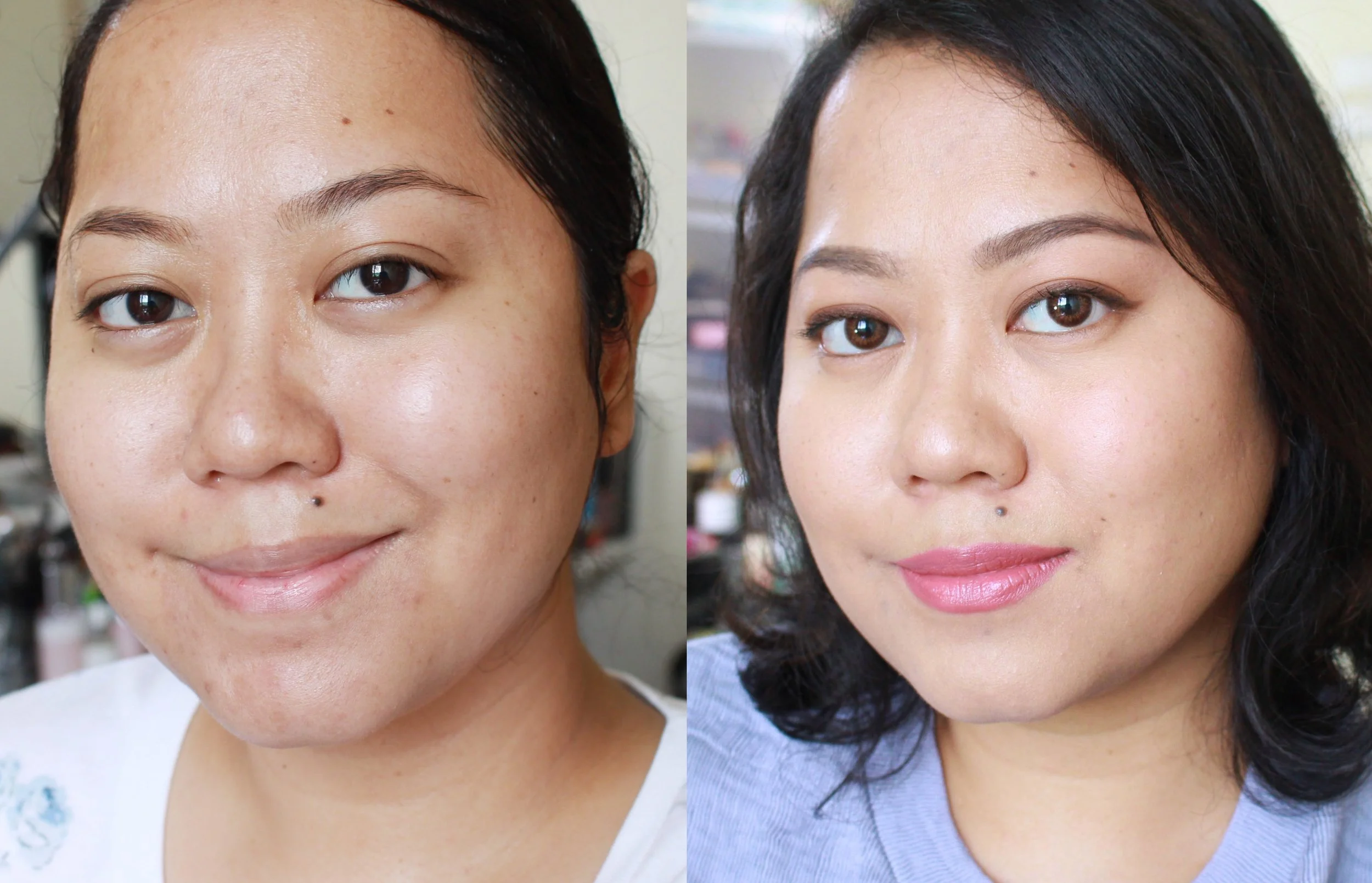 Left: Bare face / Right: With minimal makeup
