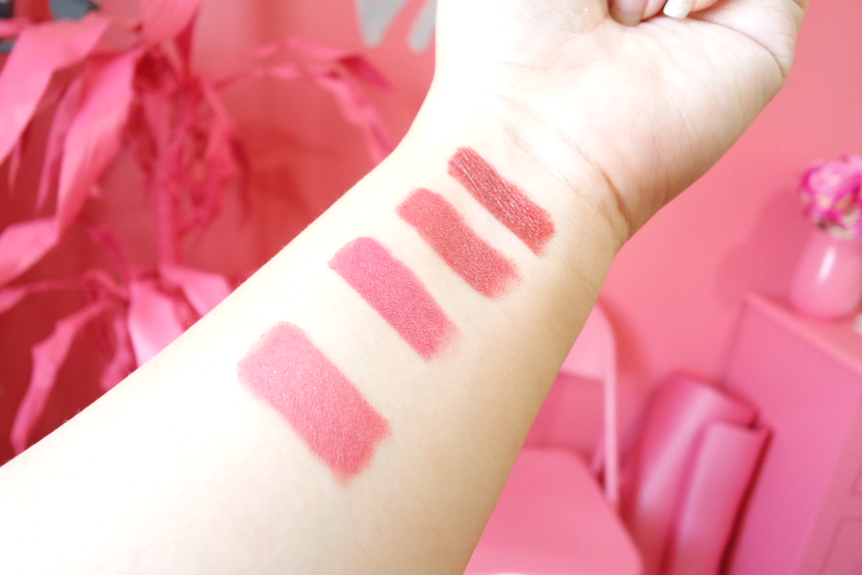 Swatches, from bottom: So What, Copycat, Destruction and Bitter