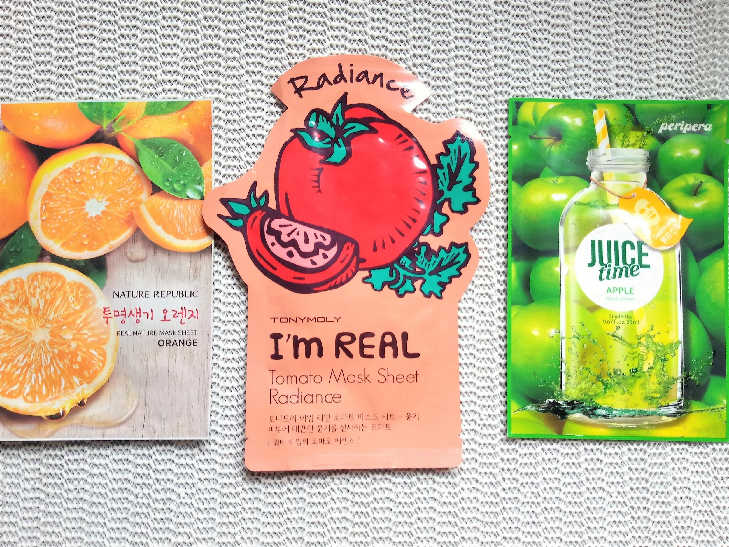 Nature Republic, TonyMoly, and PeriPera fruit sheet masks