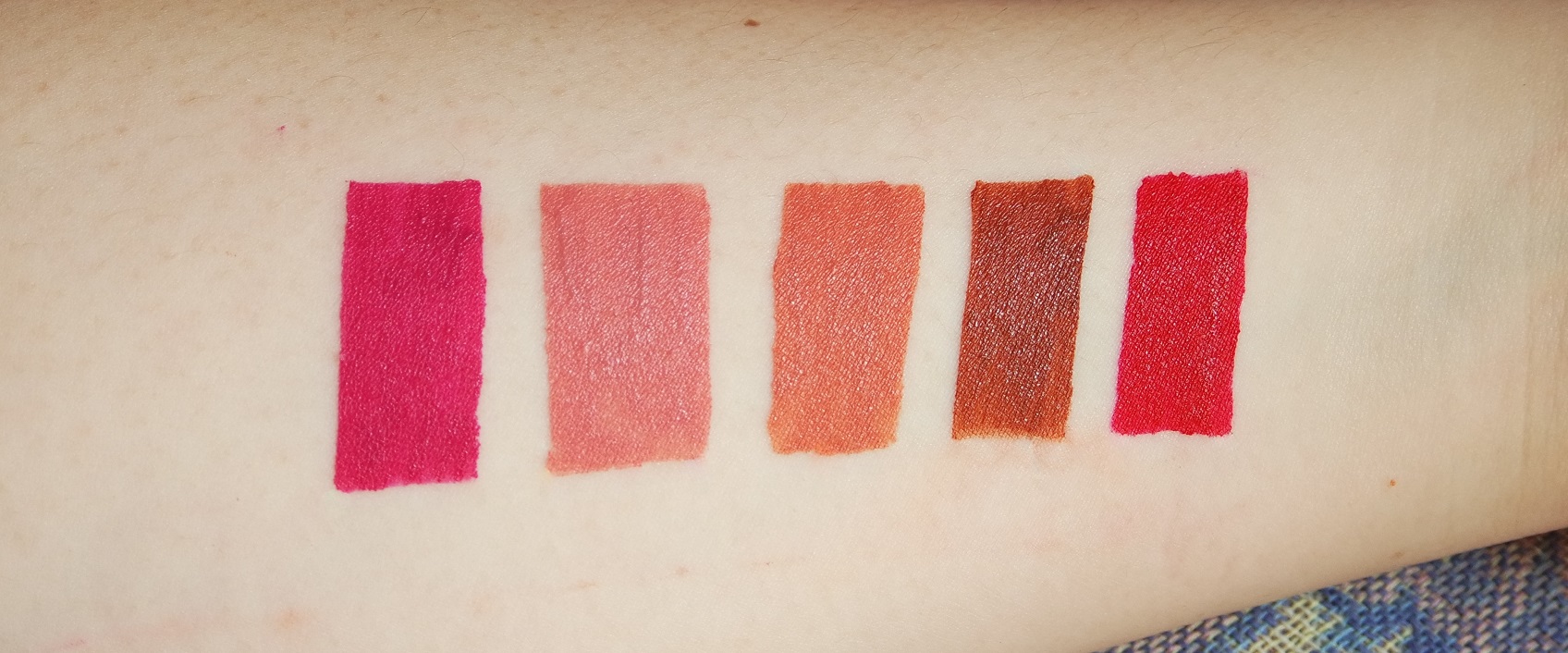 Swatches, from left: Go Girl!; She Lovin It; Off She Goes; So She-ic; and She’s On Fire