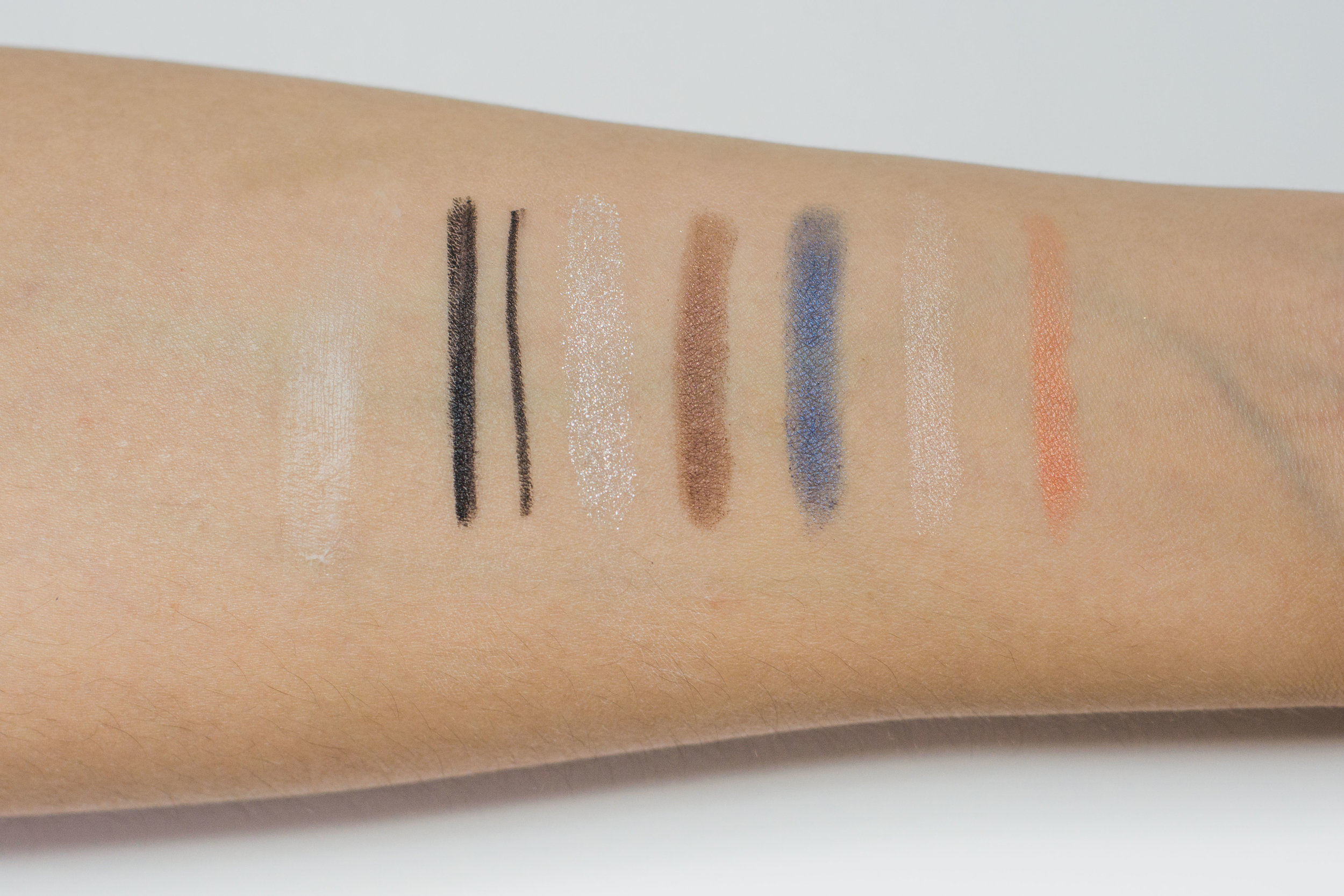 Swatches, from left: Lasting Multi Eyebase, Creamy Touch Liner in 01 Deep Black , and Perfect Styling Eyes #15