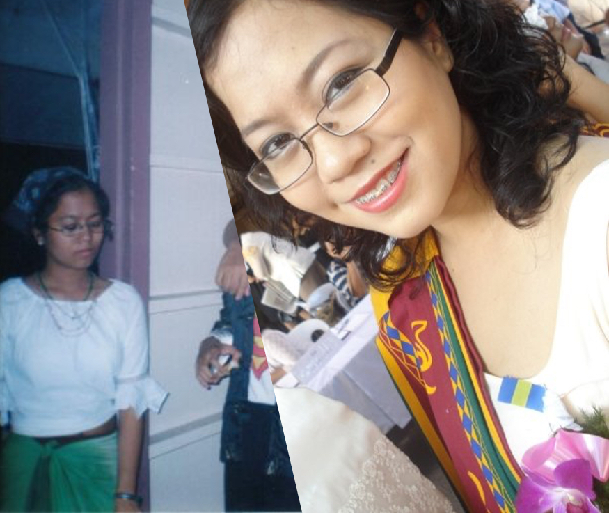 Left: High school Liz / Right: College Liz on her graduation day
