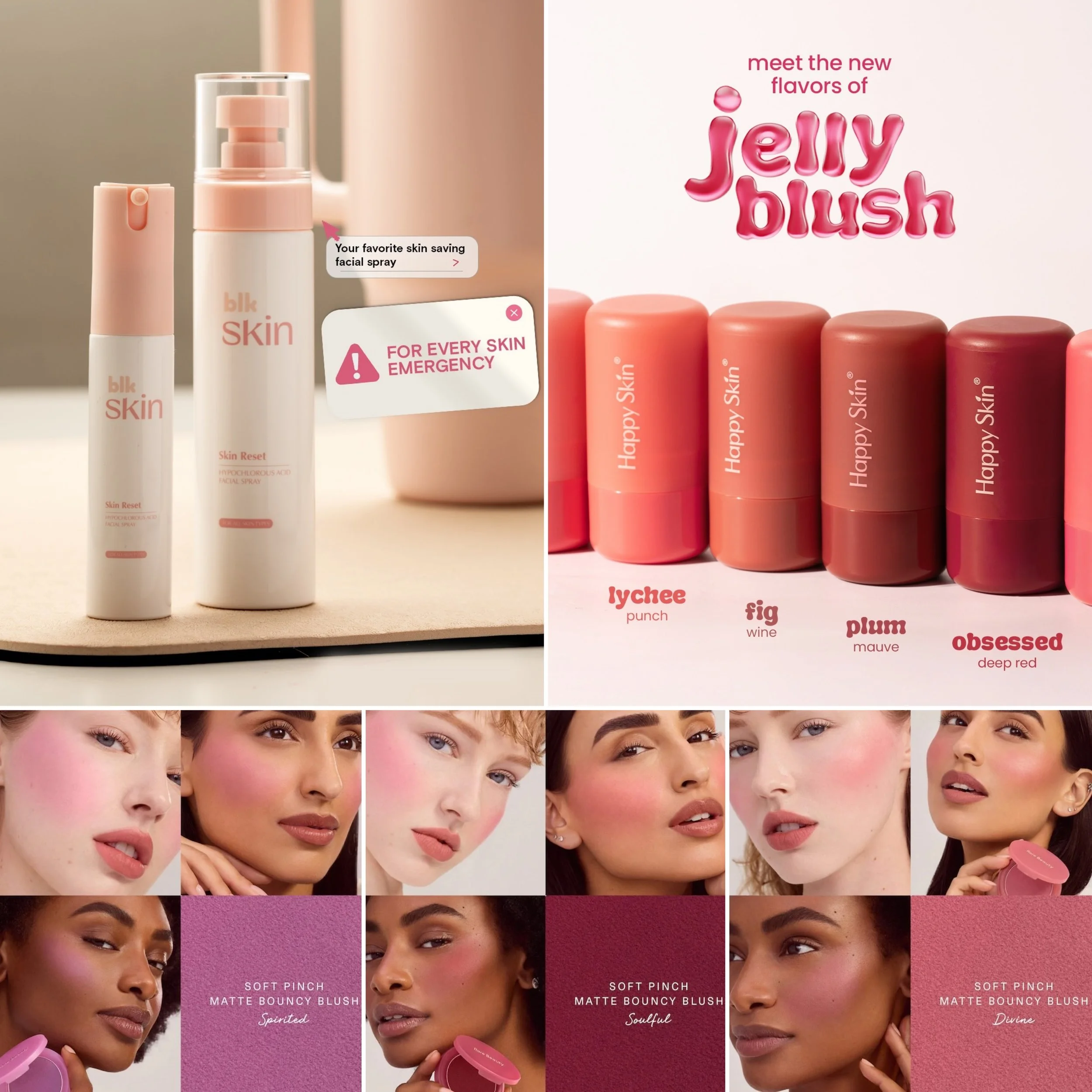 Beauty Roundup: Blk Skin Reset Mini, Happy Skin Jelly Blush Comeback, New Rare Beauty Soft Pinch Matte Blush Shades, and Laneige JuicePop Box Lip Tint