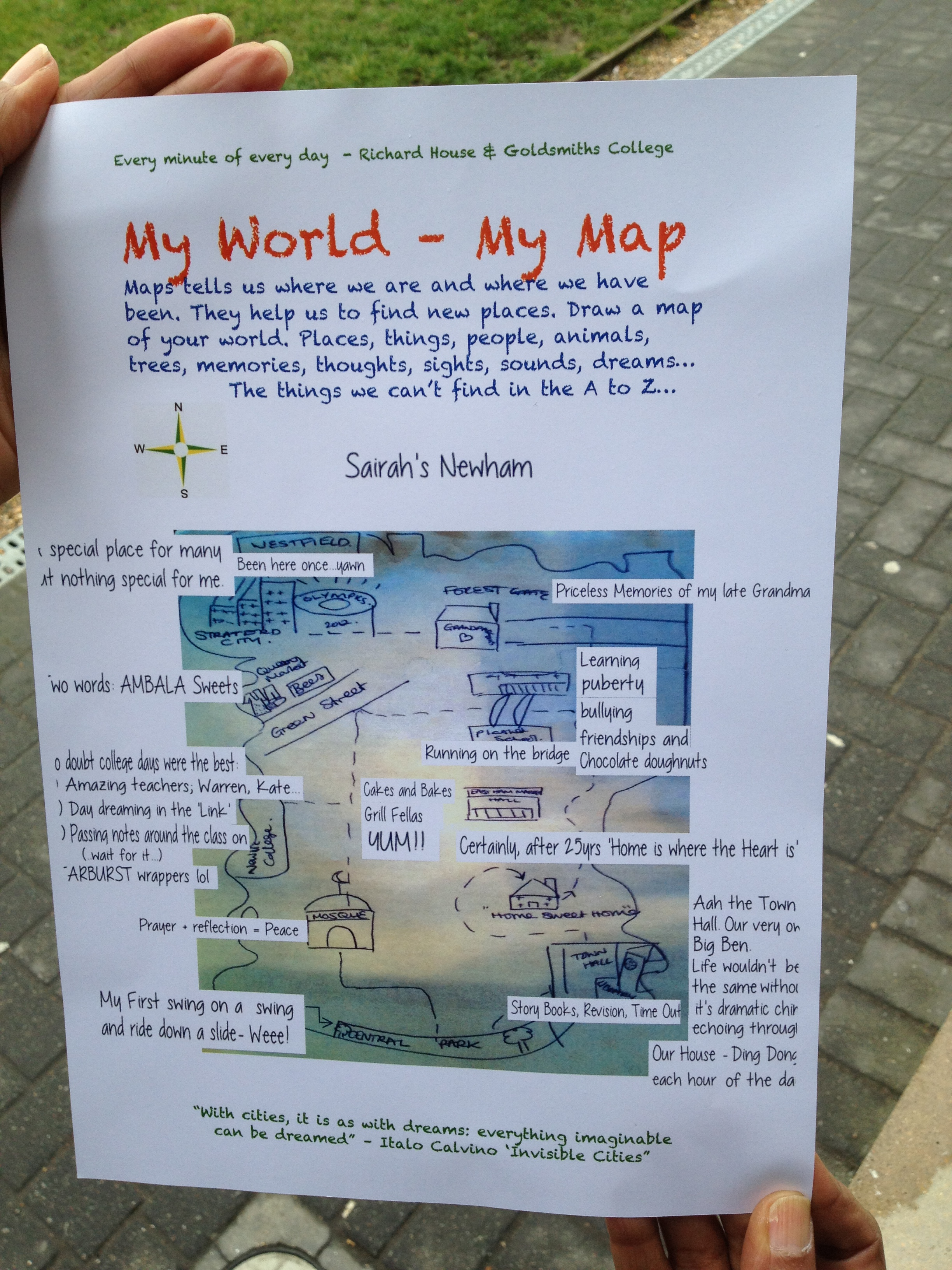 Sairah's map of Newham, made on an I-pad