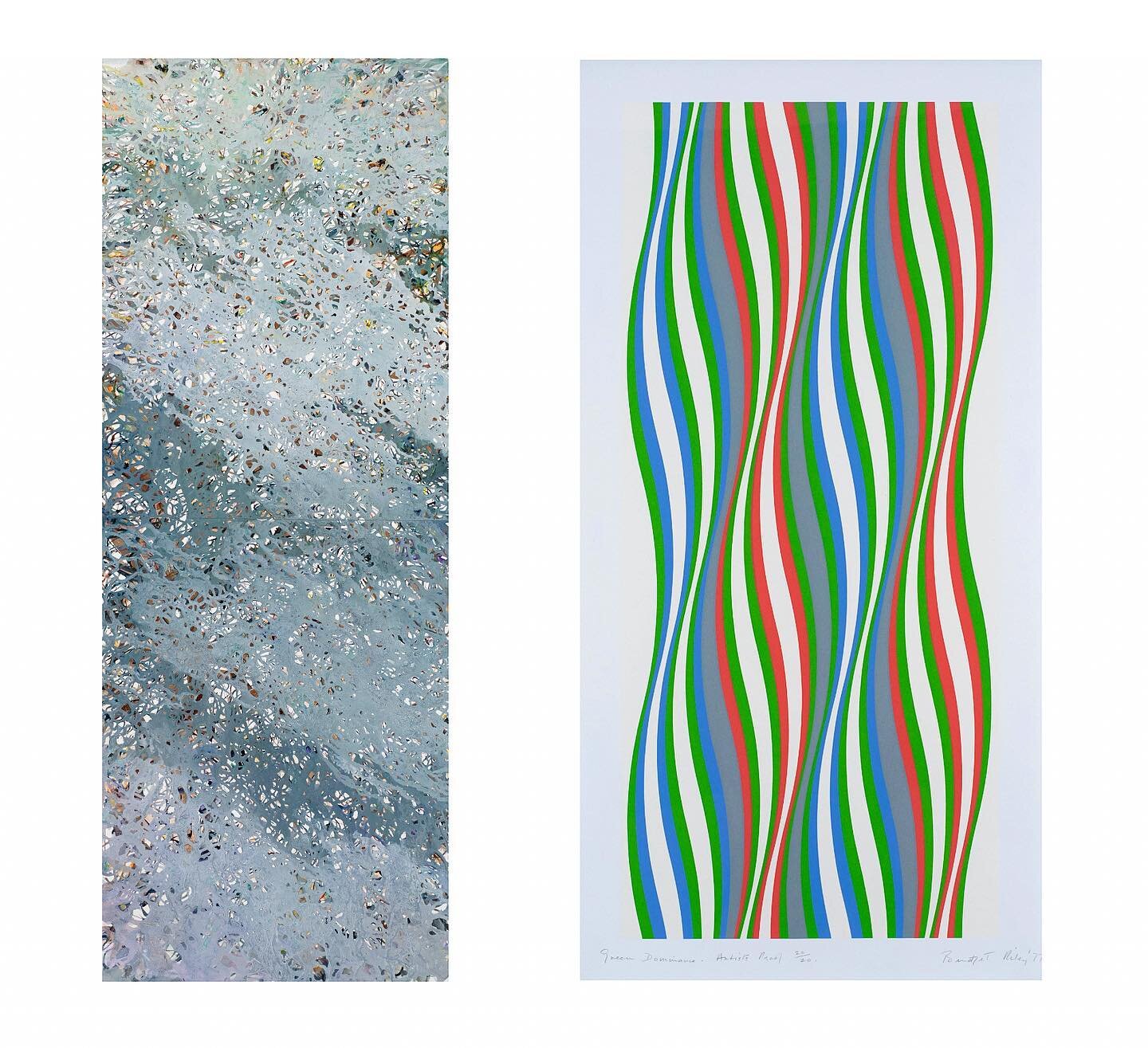 A chance to see these two vertical images side by side - the first my own and the second by Bridget Riley - in preparation for the forthcoming two person show of works on paper @frestoniangallery . Apparently so very different in approach and yet res