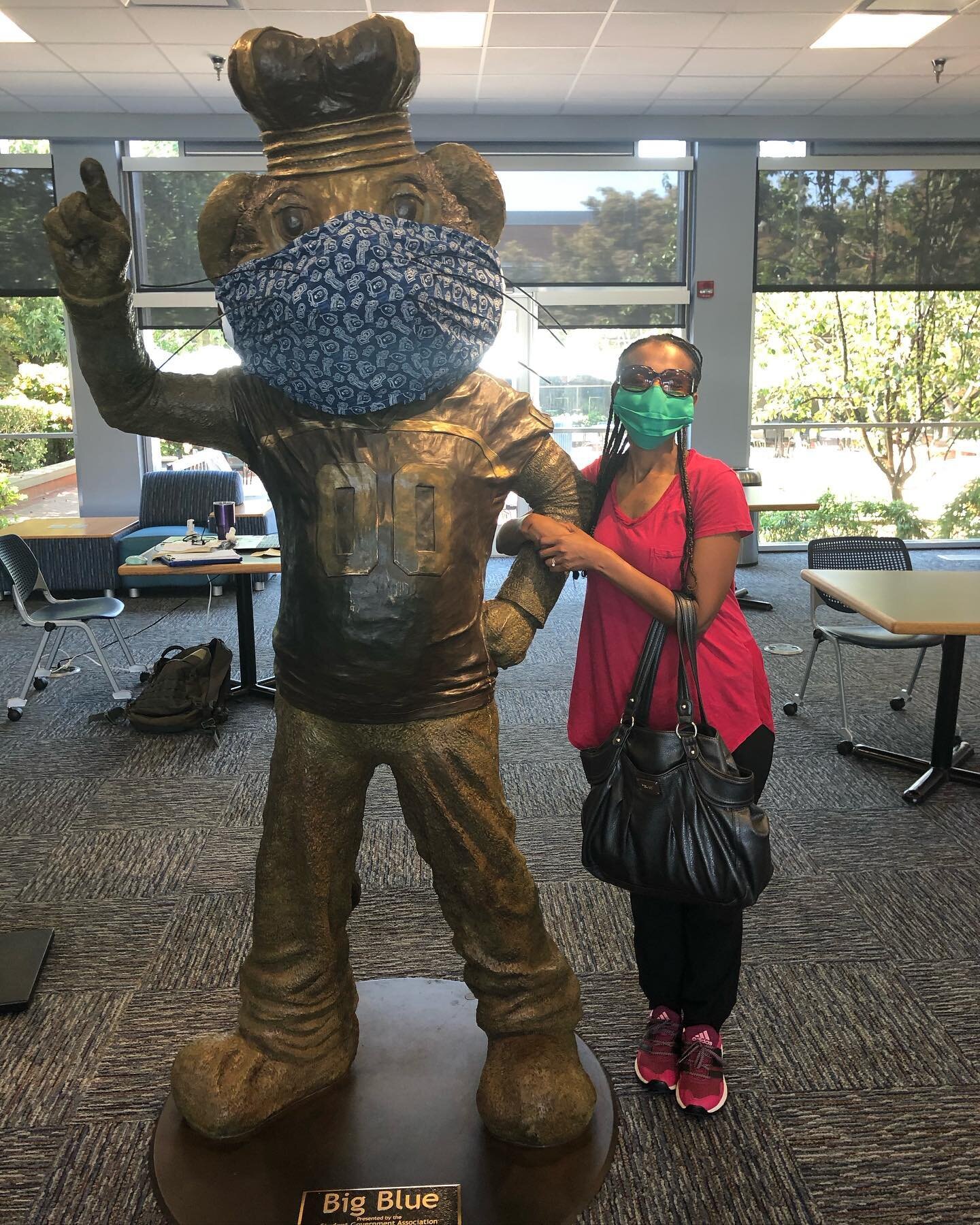 Tsega, Montrease, and Big Blue all are sporting an essential back-to-school item: a mask 😷 We can&rsquo;t wait to see all you back on campus next week with your beautiful masks!