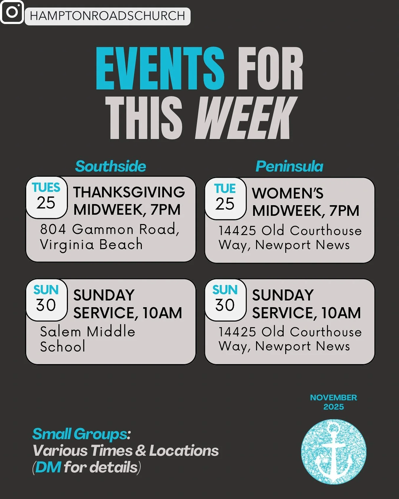 Little change up this week! We are meeting on Tuesday!!