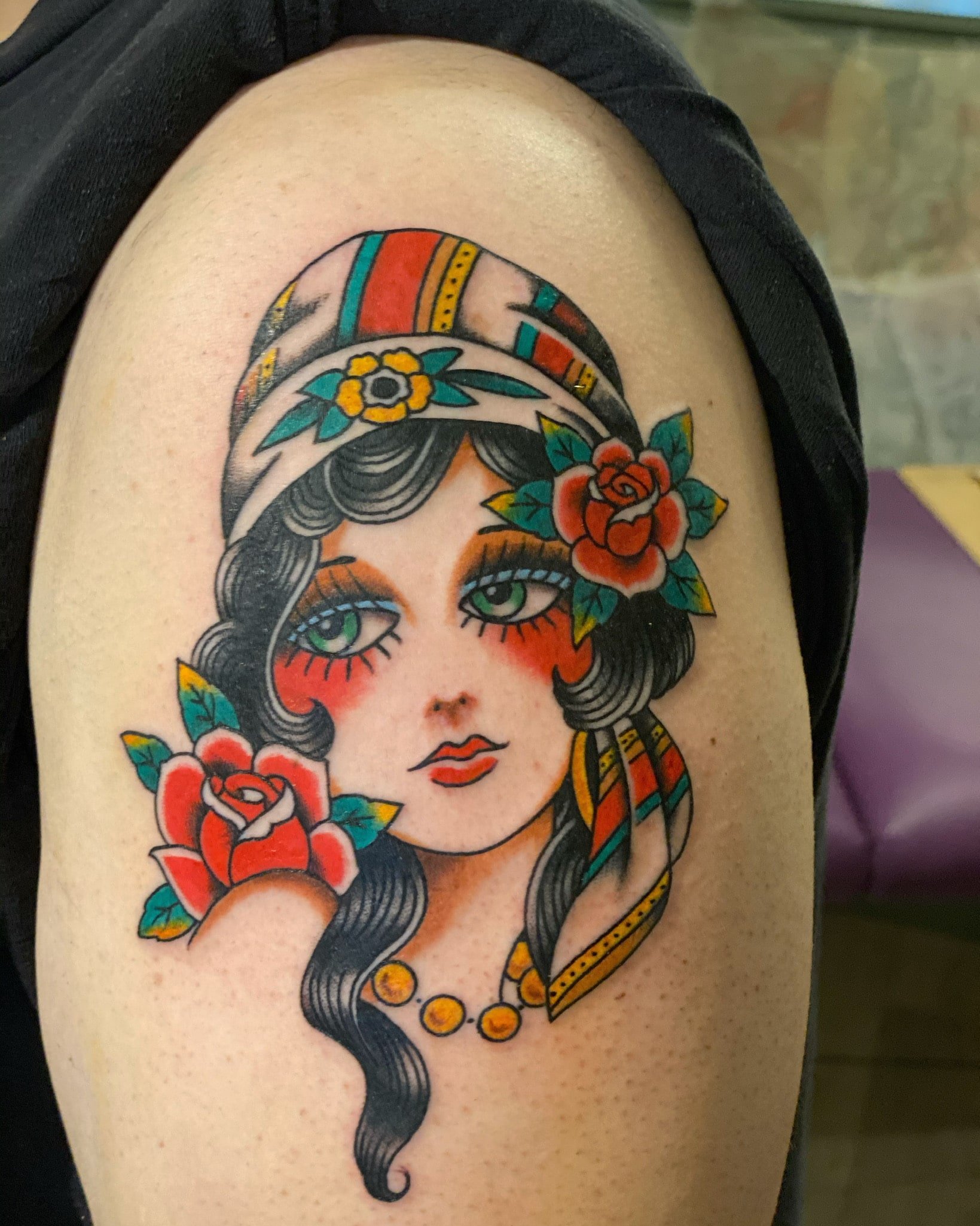 Girl head with scarf Chip Douglas Tattoo Chicago 