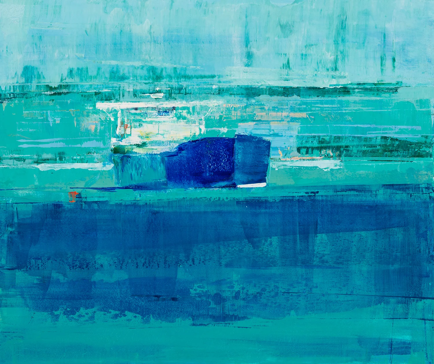 Ultra Blue & Turquoise Green , 2019, oil on wood, 16” x 19”
