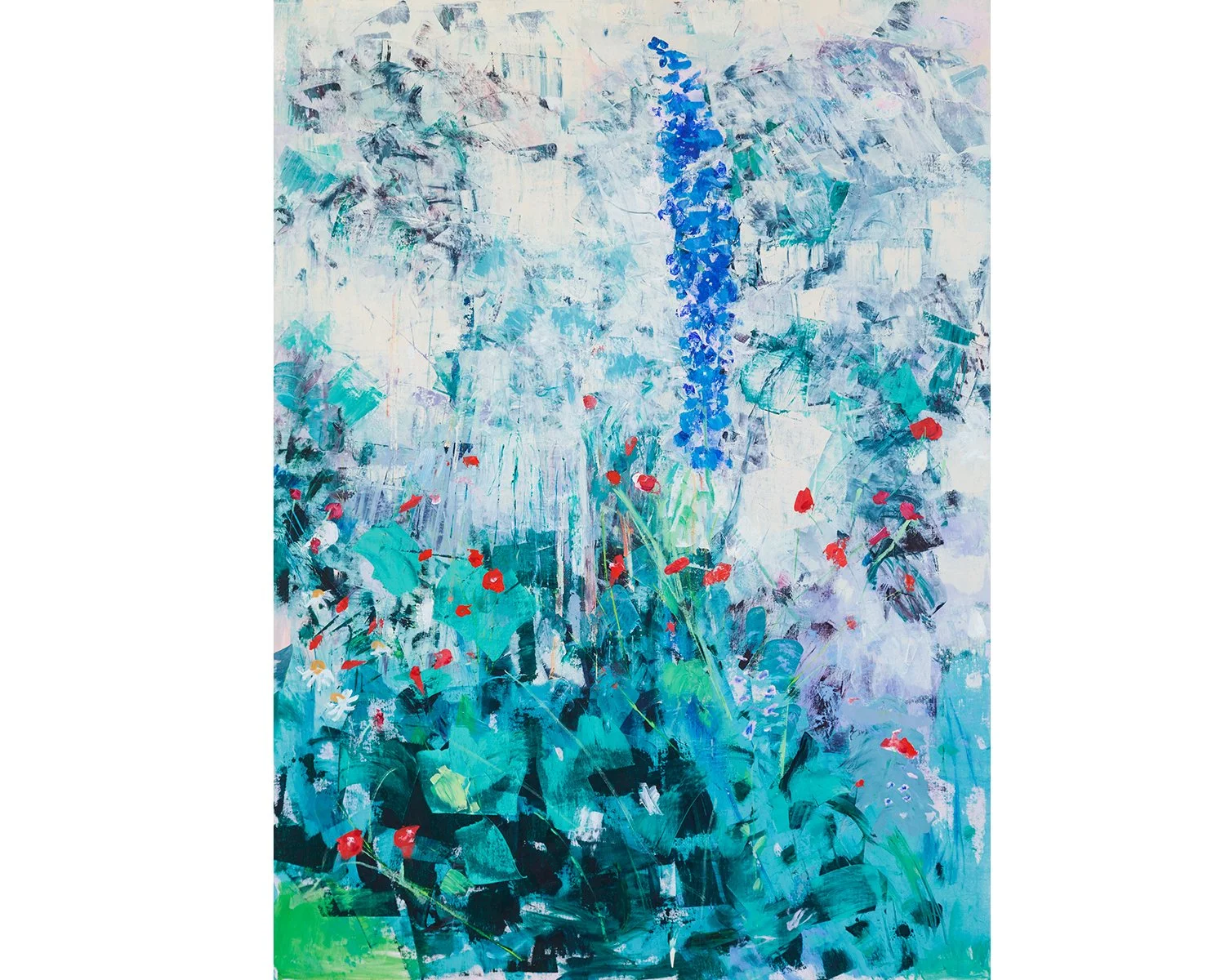   Blue Delphinium,  2025, oil on canvas, 60” x 44” 