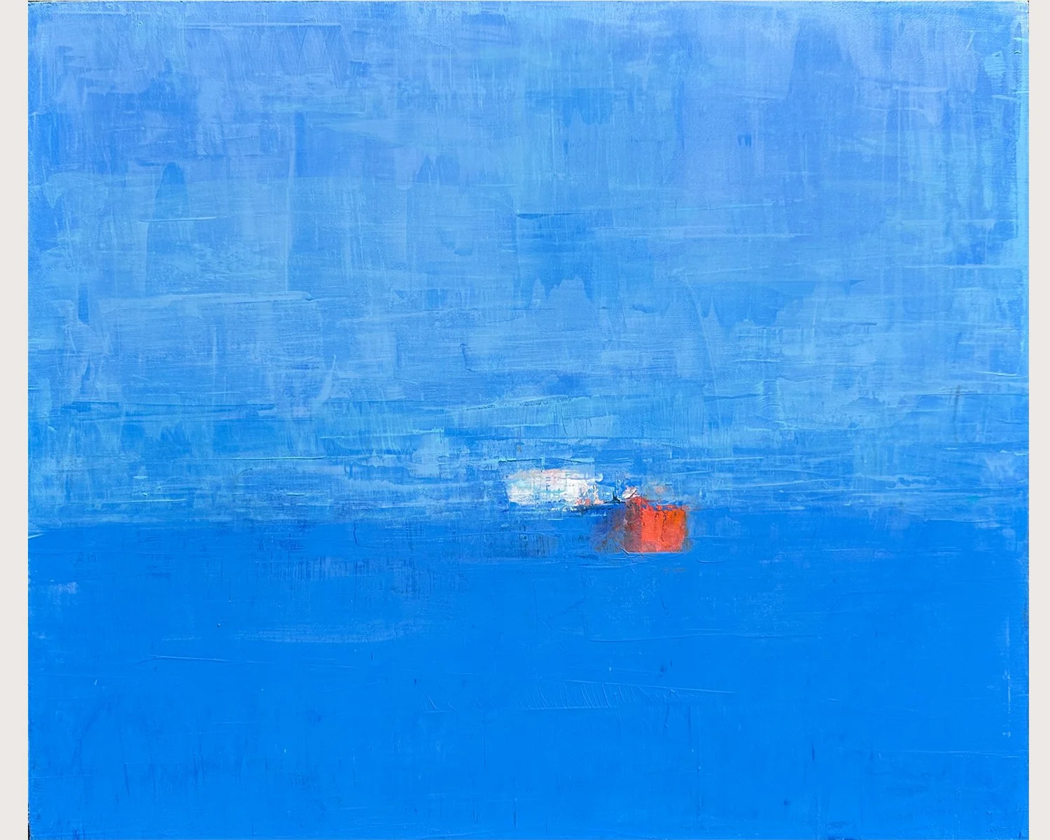   Mostly Cornflower Blue , 2026, oil on wood panel, 16” x 19” 