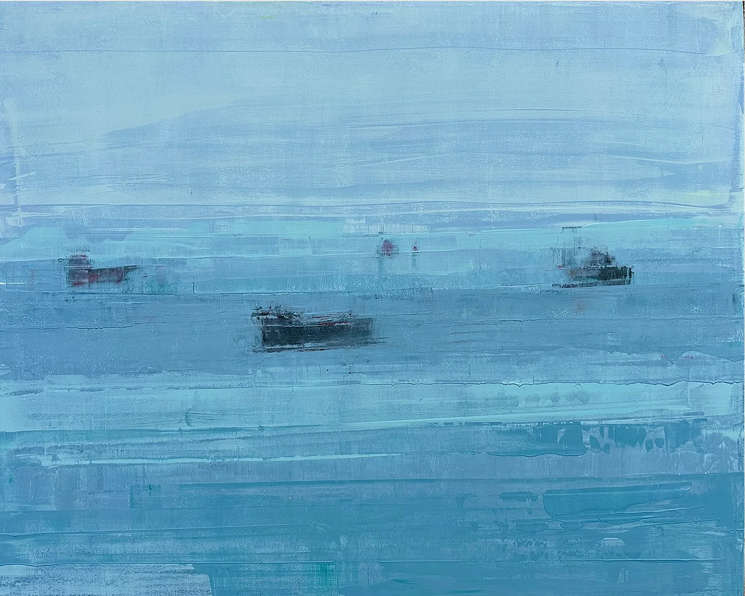   Celadon &amp; Overcast , 2026, oil on wood panel, 16” x 20” 