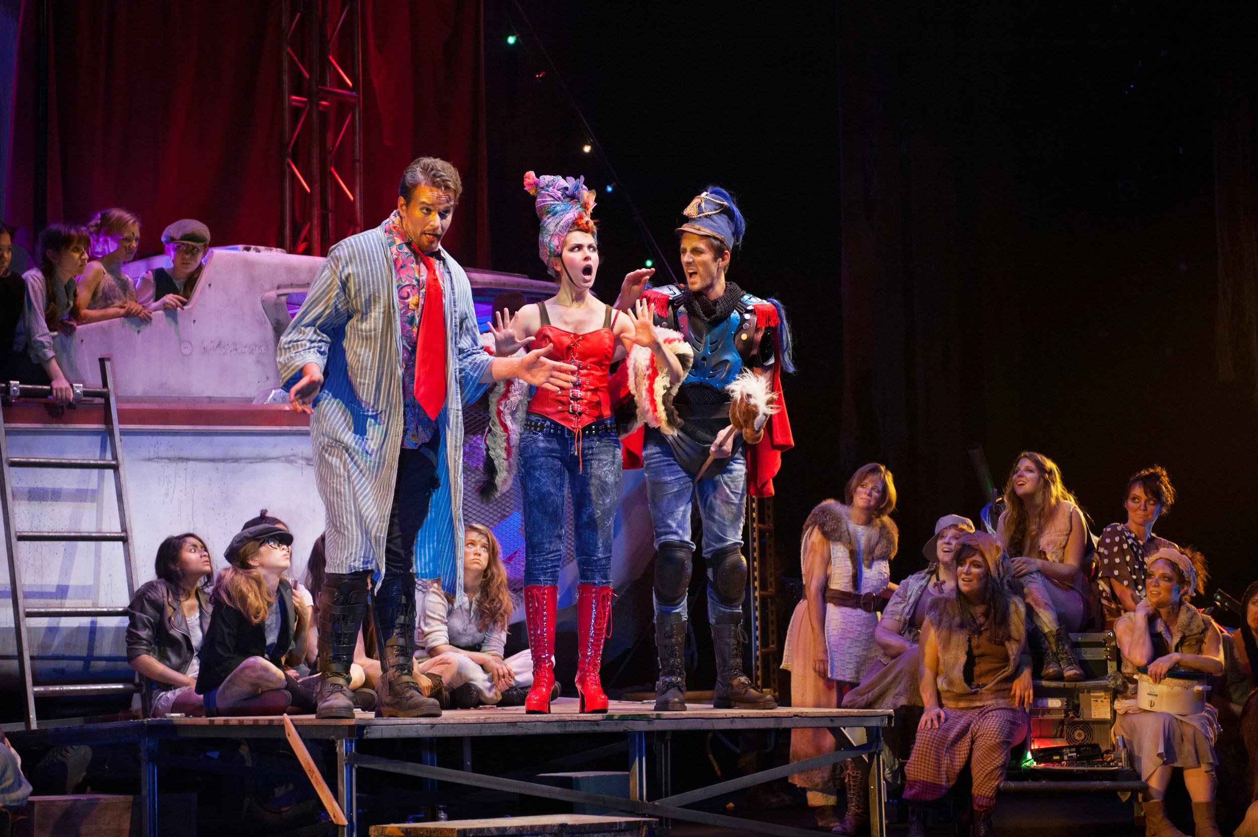  La cartomacienne in Poulenc's&nbsp; Les Mamelles de Tirésias&nbsp; with&nbsp;Opera Parallèle, 2014, with Gabriel Preisser (Le Mari) and Hadleigh Adams (Le Gendarme).&nbsp;©&nbsp;Steve DiBartolomeo, Westside Studio Image. 