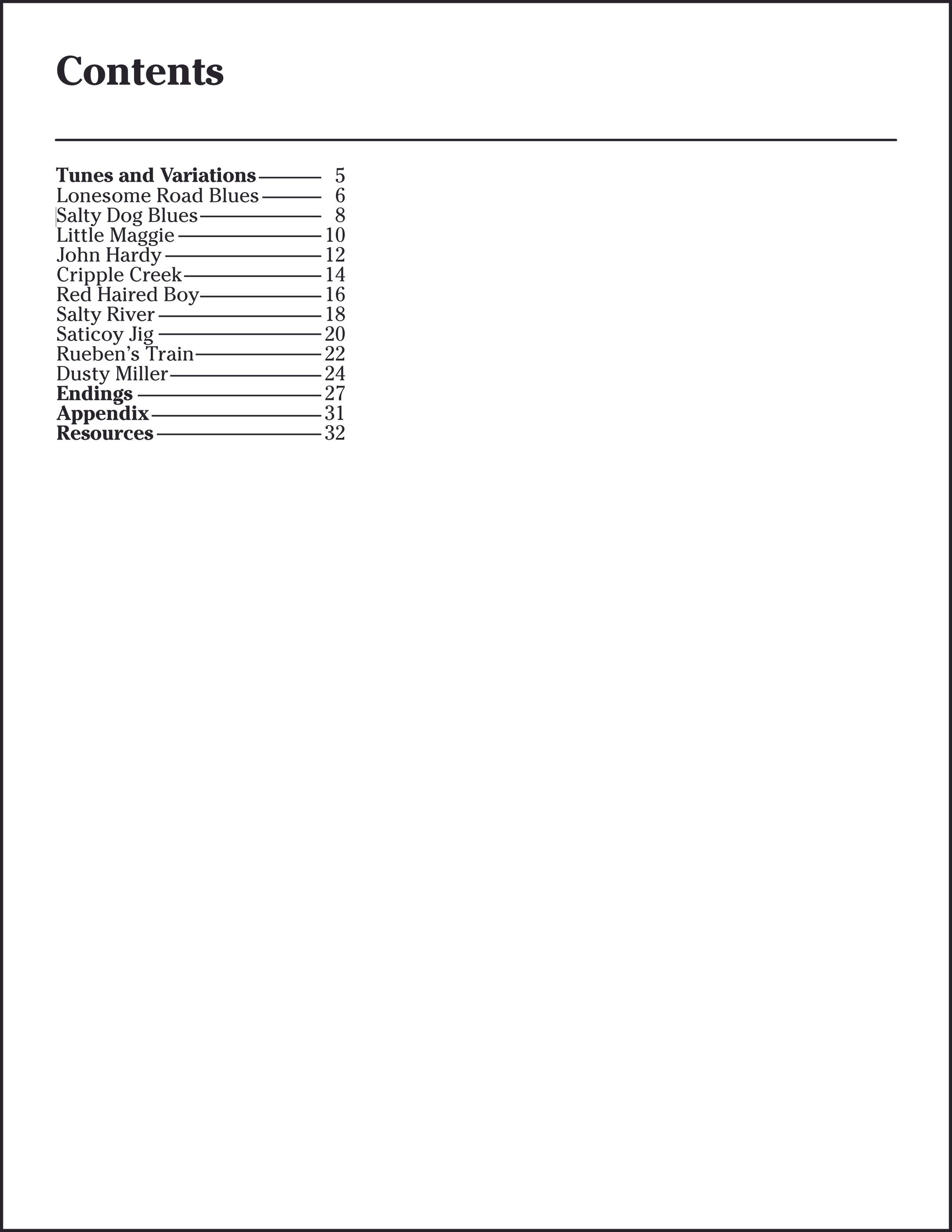 Table of Contents; Tunes & Variations For Bluegrass Banjo.jpg