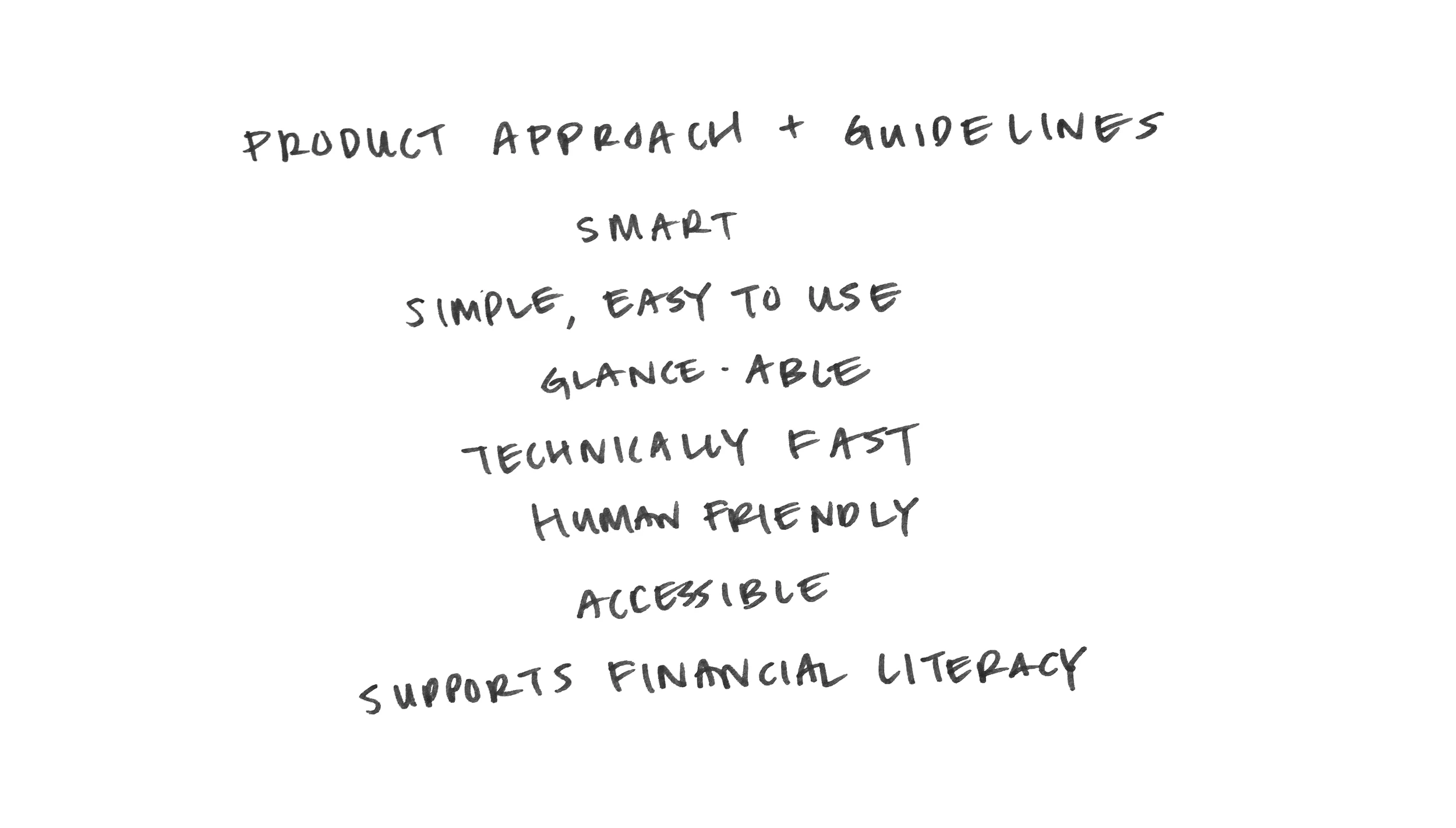 I led the team in defining the approach we wanted to keep in mind throughout the different stages of product development. This is a great way to ensure everyone is on the same page. Later on if there are differing perspectives these guidelines help realign us and move us towards our vision.