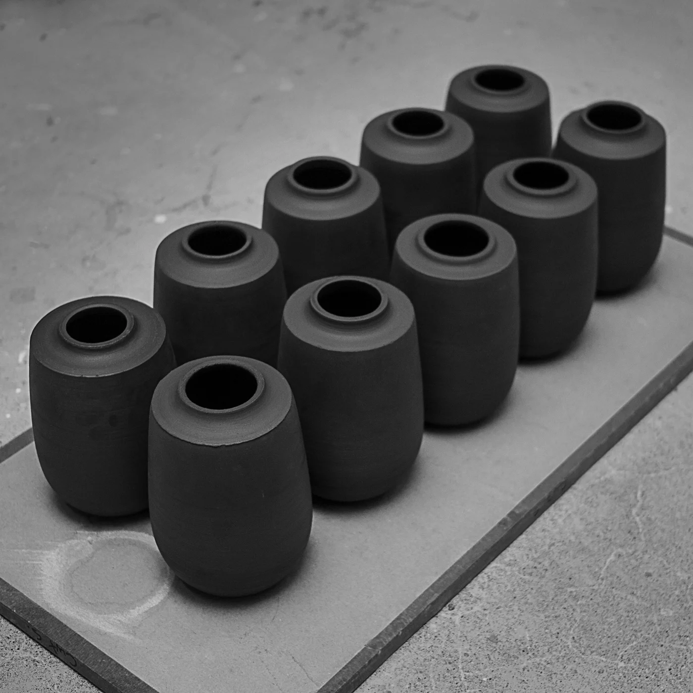 After pieces are trimmed into their final shapes, they will sit until bone dry.