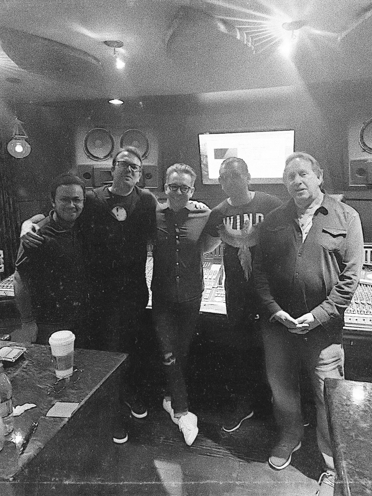 Marco Flores, Lars Deutch, Manny Marroquin, J2 and Ed Cherney in the studio.jpeg