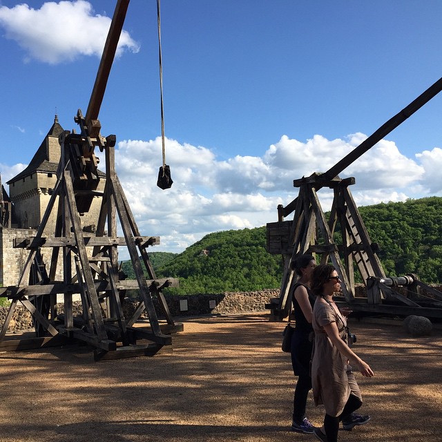 Melissa, Sarah, and 14th century trebuchets used to hurl boulders at the British invaders. by amystanden