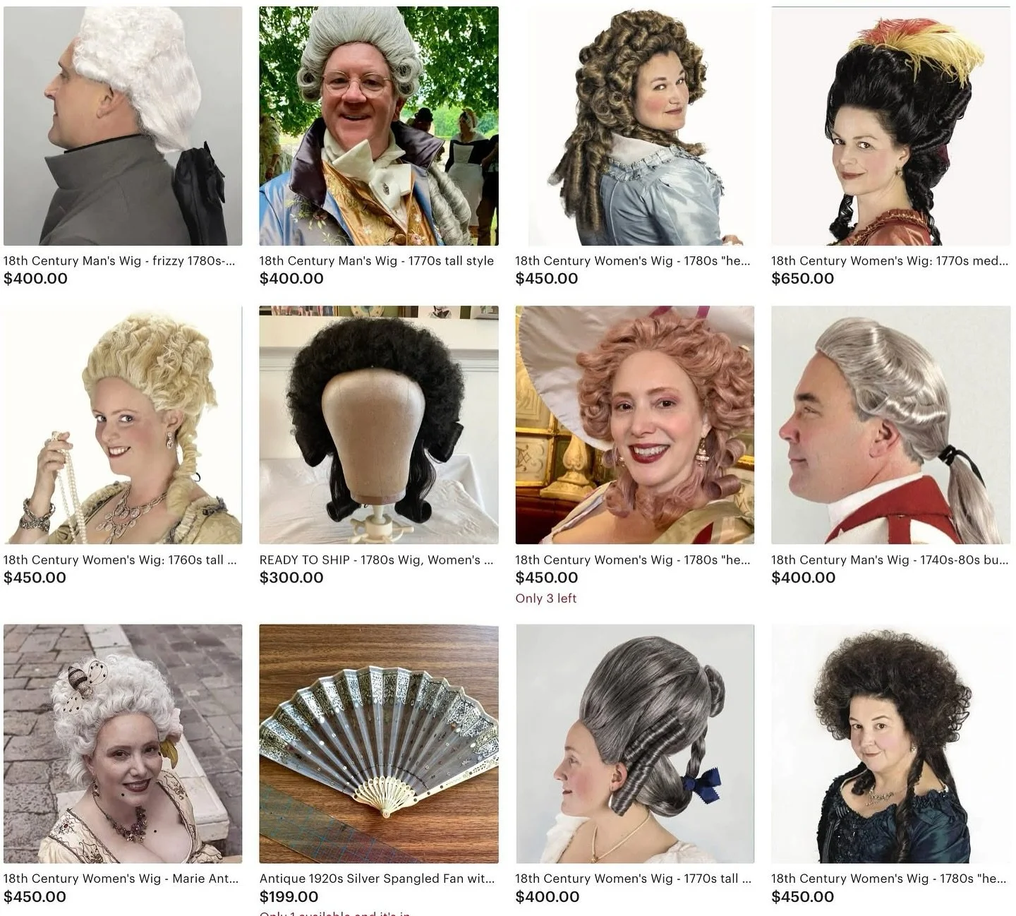 I&rsquo;ve recently updated my Etsy shop: https://www.etsy.com/shop/demodecouture ! I&rsquo;m currently offering custom 18th c. wigs for men and women in these styles. Prefer to style your own wig? Check out my book and video tutorials (links in bio)