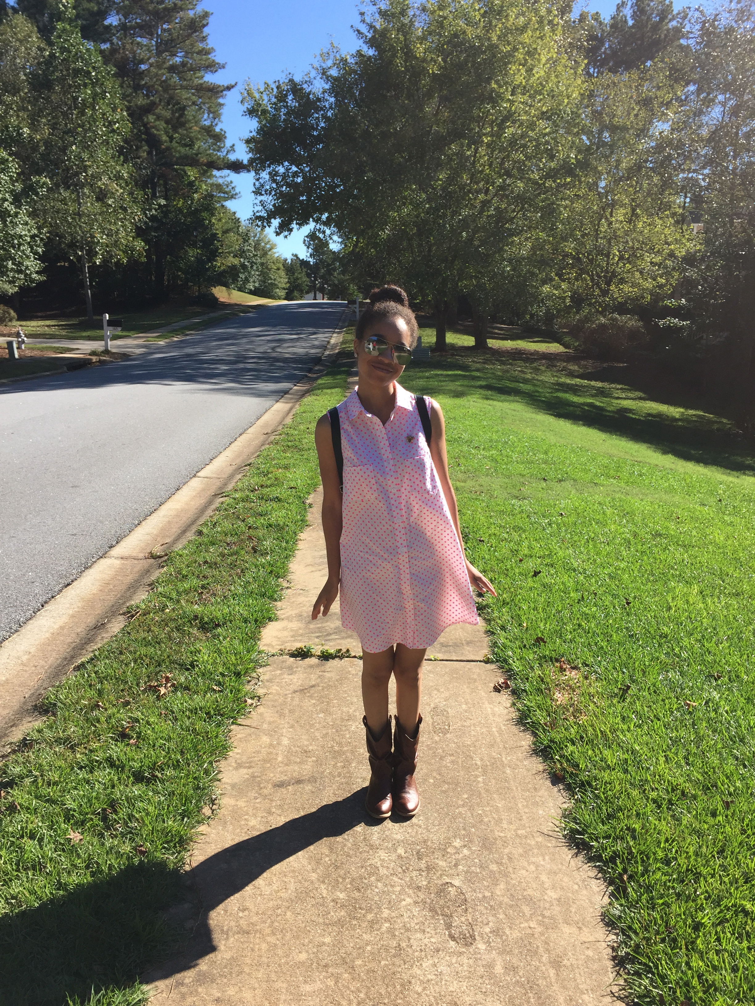 Alder shirtdress in neon dots front view.