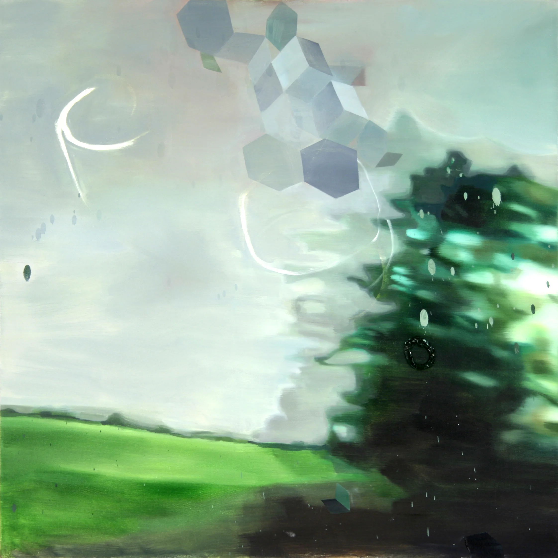 Landscape with Geometric Abstraction II 2008 oil on canvas 24" x 24" | Private Collection