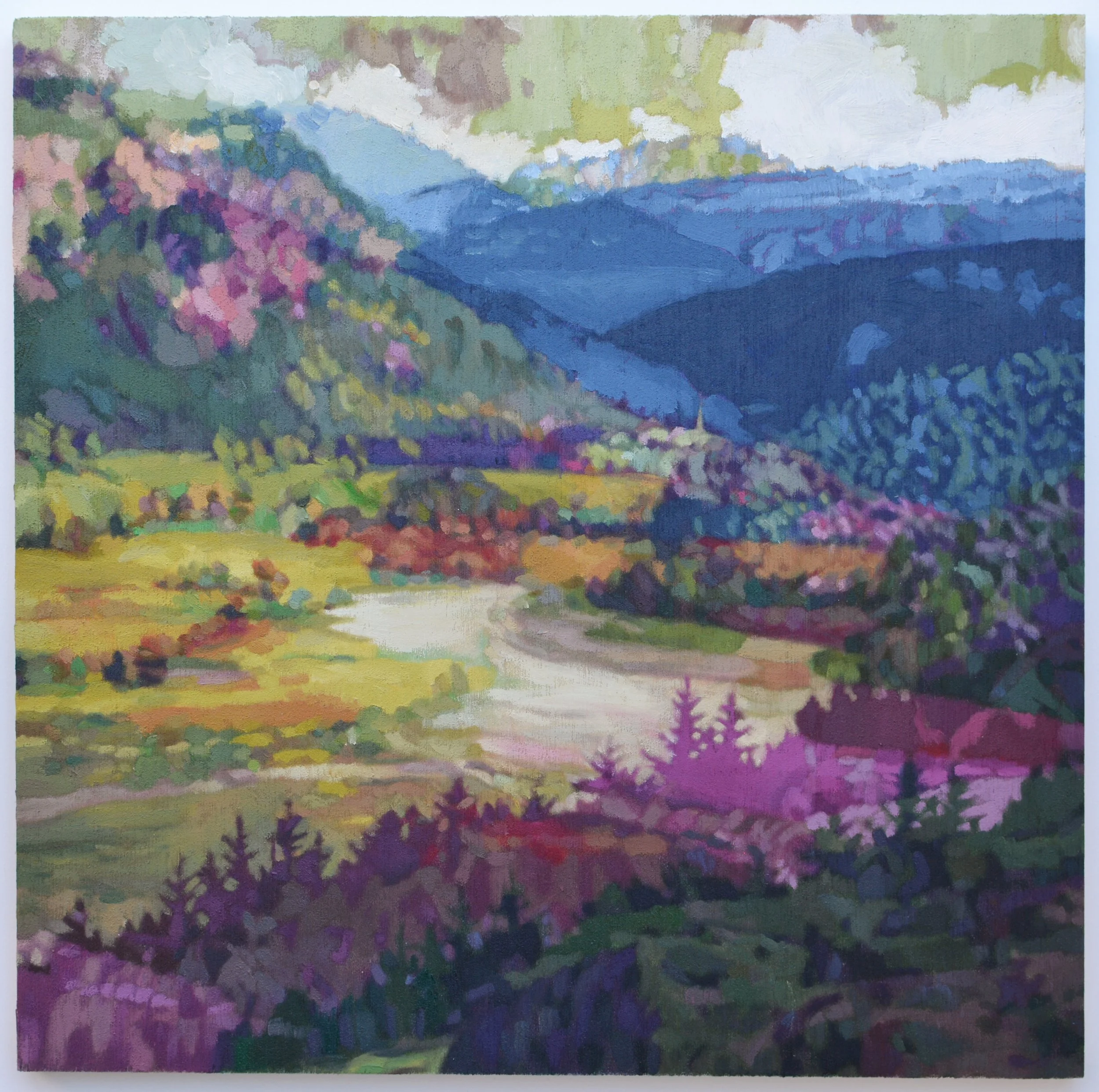 Ribbon Lake (Magenta), oil on wood, 20x20cm, 2018
