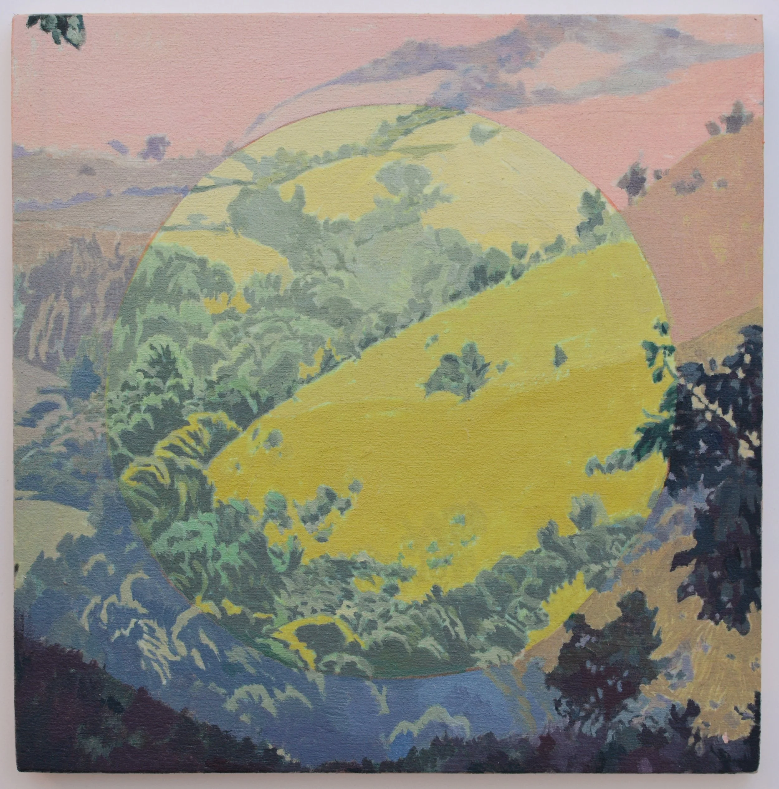 Feedback Loop (yellow/pink), oil on wood, 15x15cm, 2018