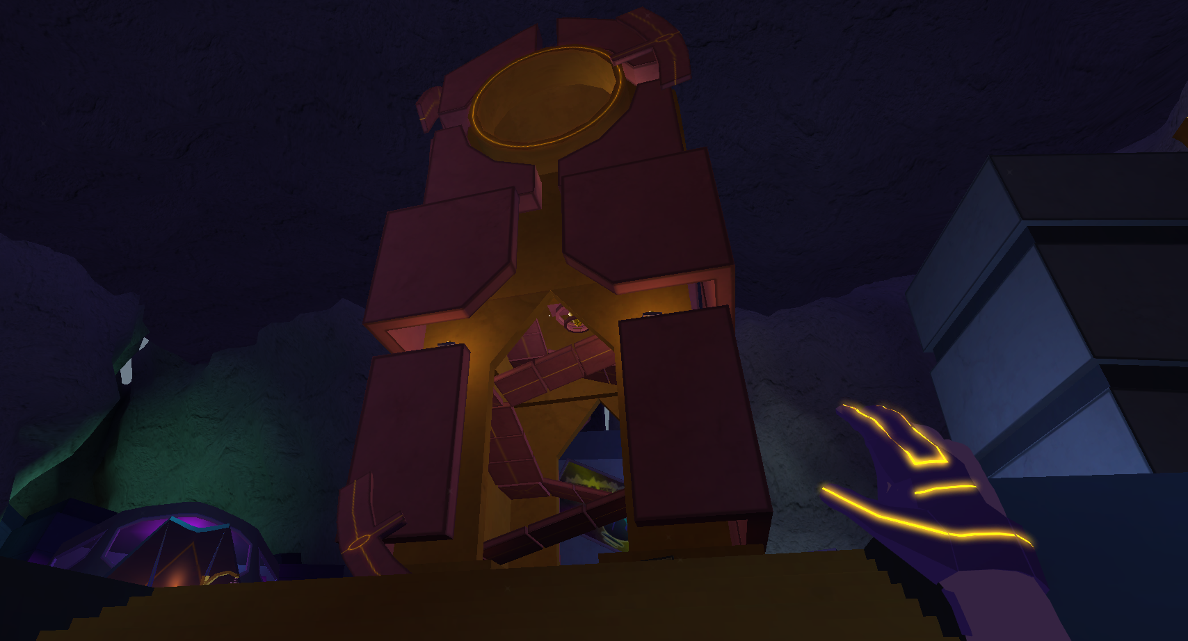 In-game screenshot: The clock tower, a central point for players to orient themselves 