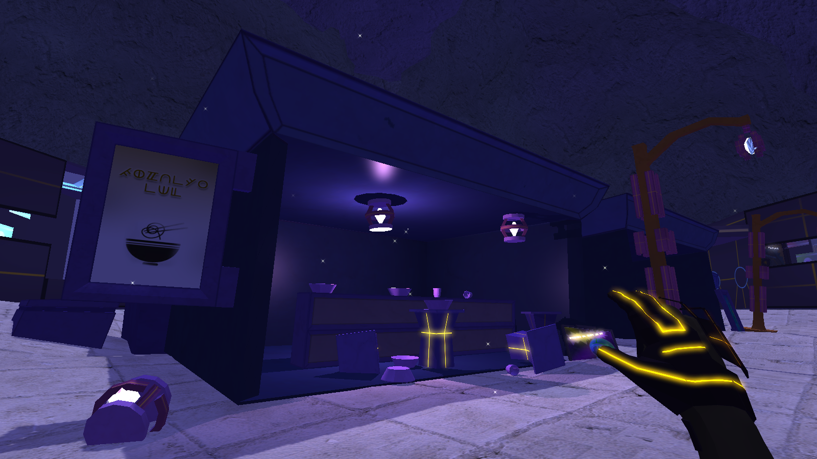 In-game screenshot: A noodle shop, sense of world and activity of the past