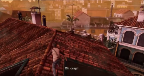 (On the rails traversal - Enemy placement, use of lines, and birds flying away) 