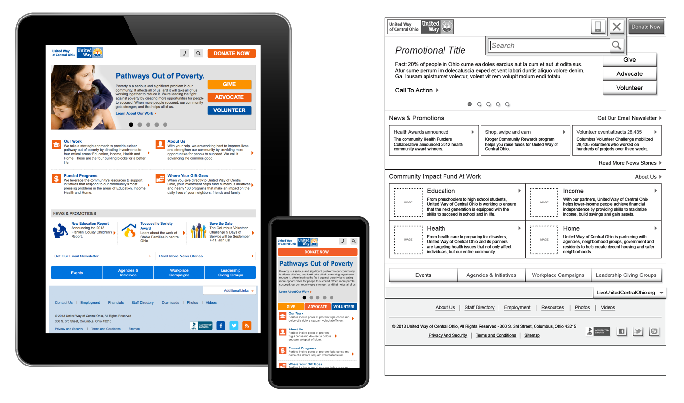 United Way Central Ohio: responsive site/wireframe