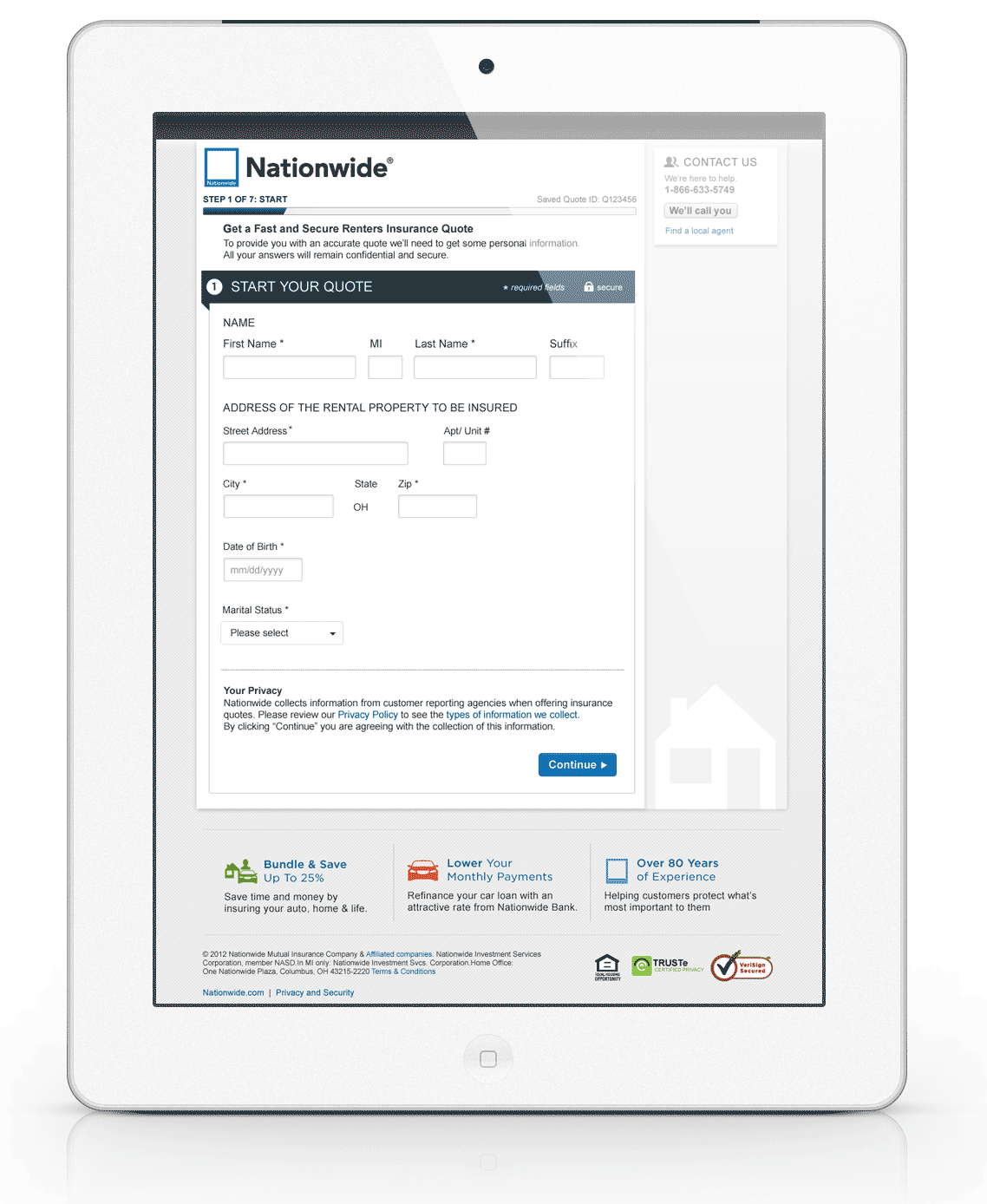 Renters insurance: responsive site