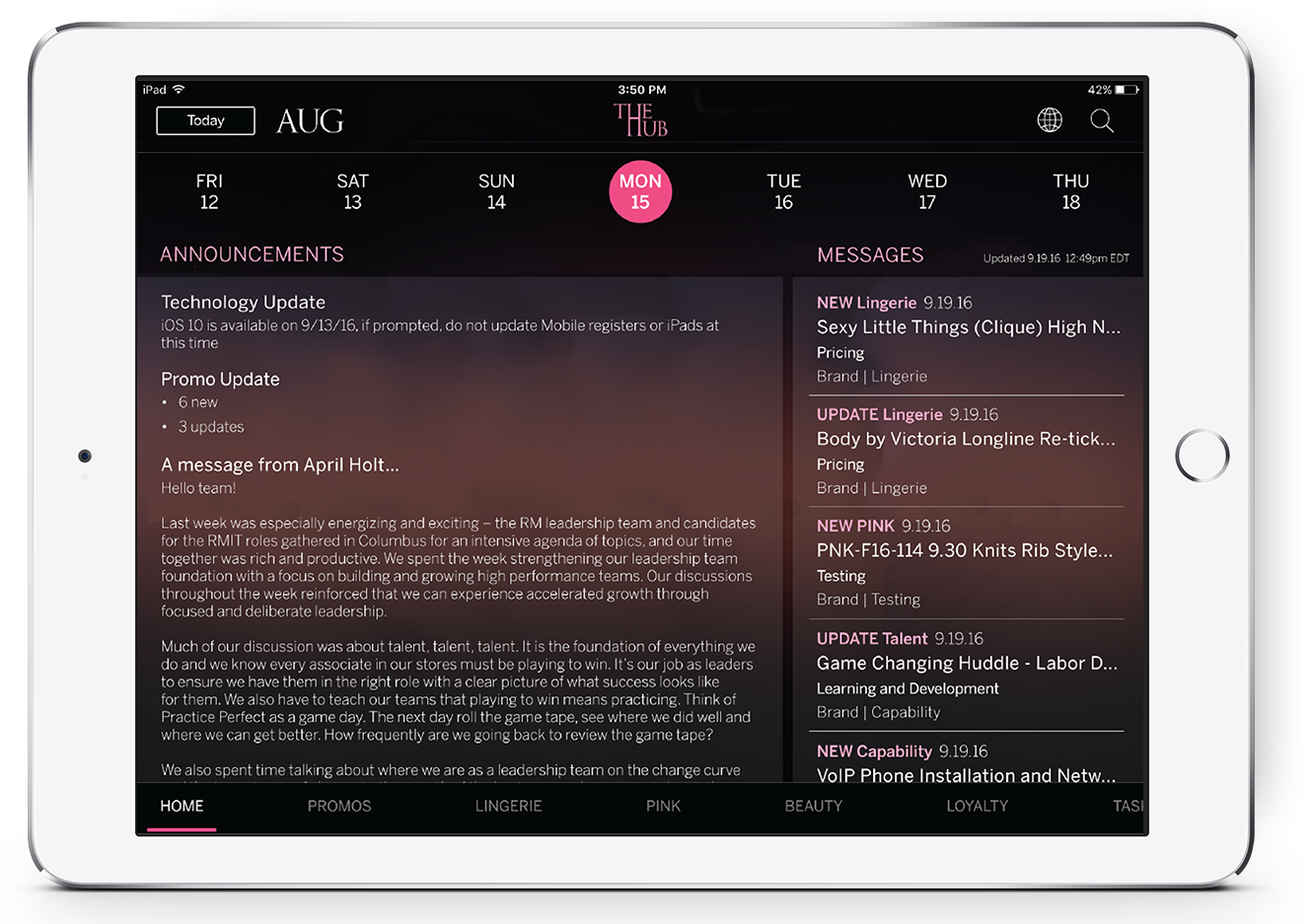 iPad app: The Hub: store communications 