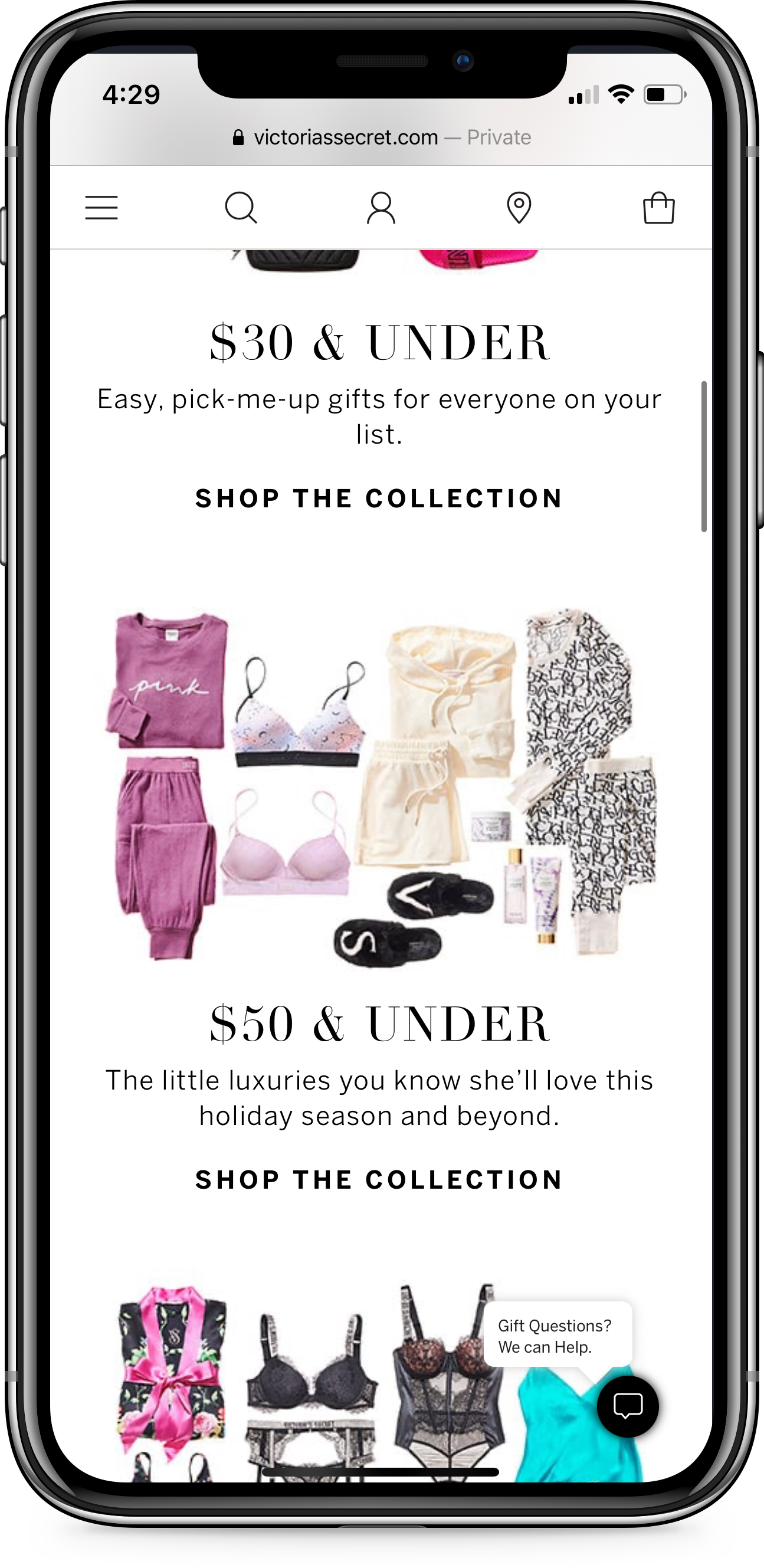 Chatbot: gift questions message