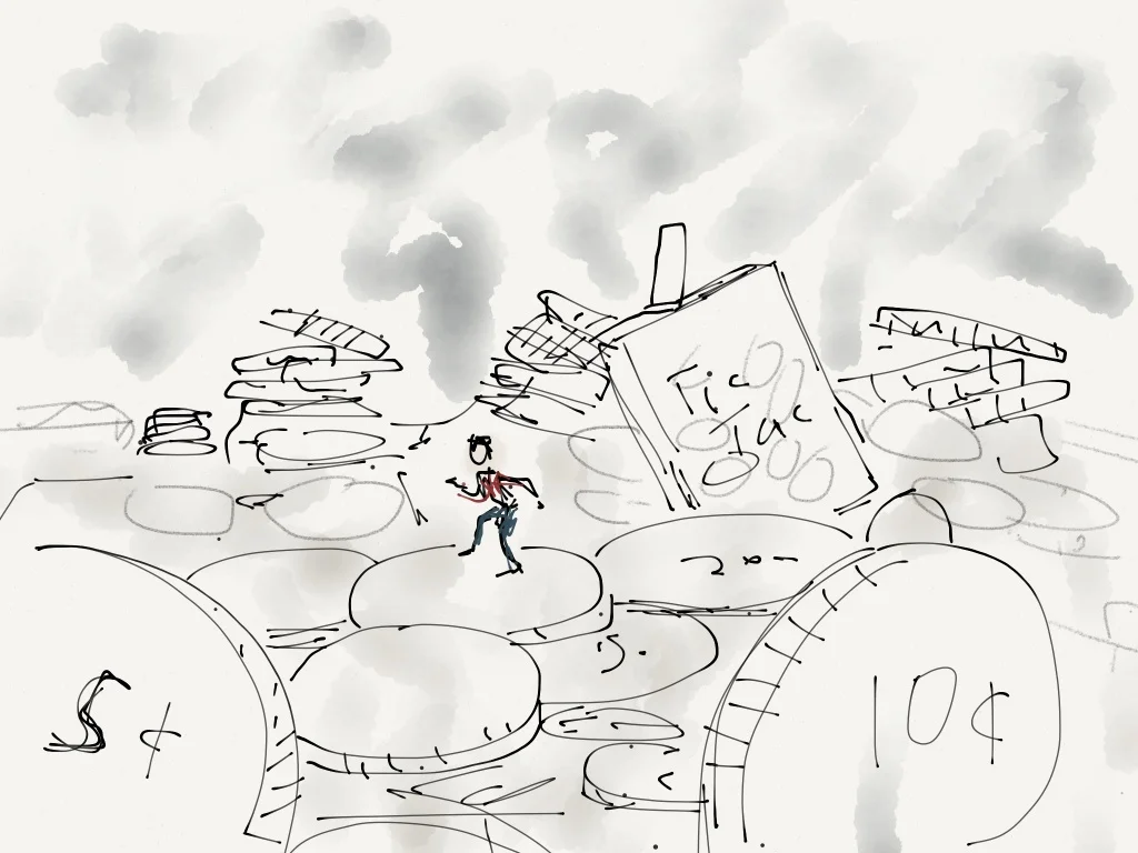 Handbag - original storyboard: "shrapnel plains"