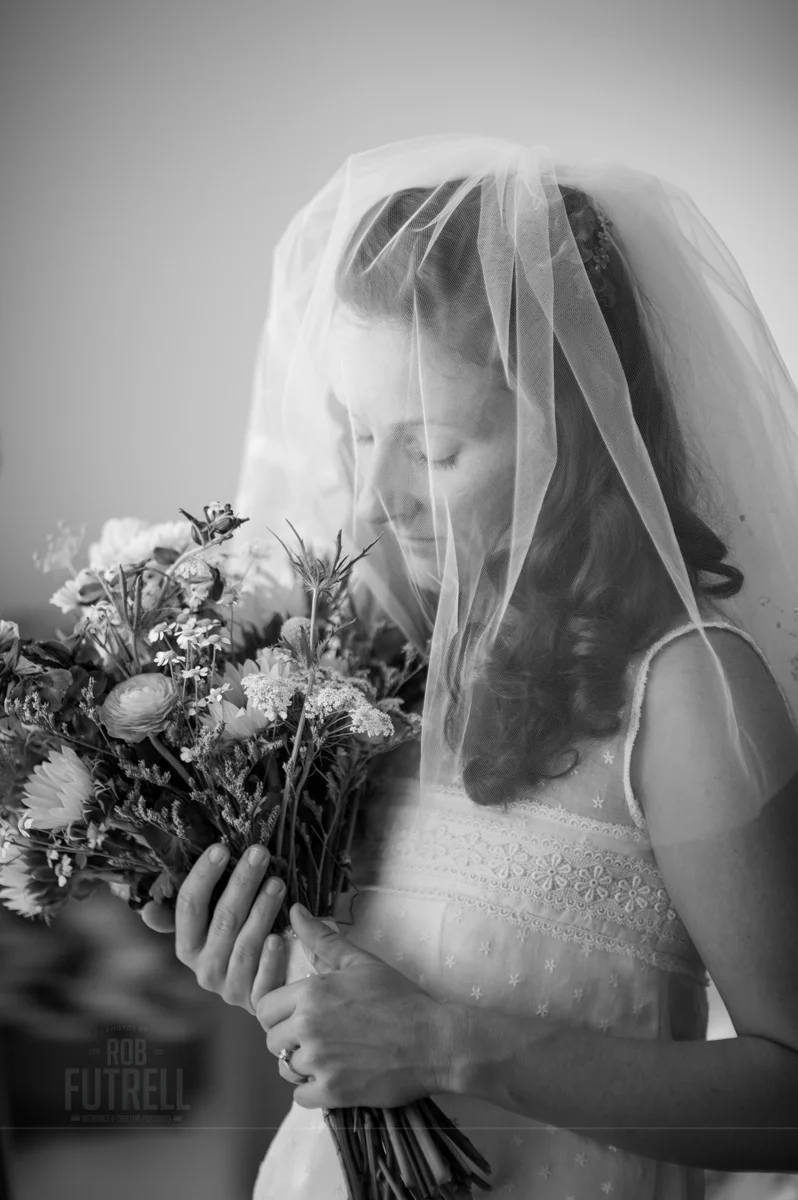 st. augustine wedding portrait bride flowers veil black and white