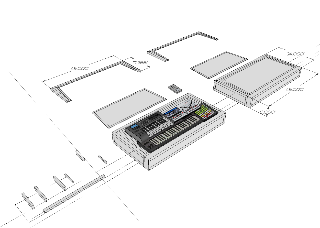 I knew what I wanted and found the models of the equipment on the internet. Upon arrival I built a case around them. I found some great hardware from TCHweb.com and plugged it into Sketchup.