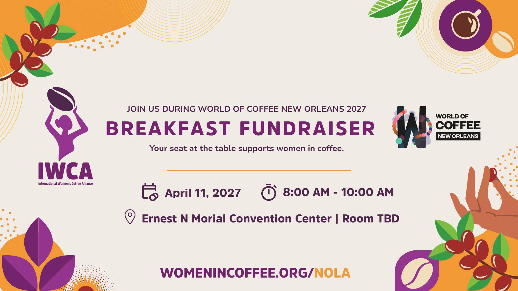 IWCA Breakfast Fundraiser at World of Coffee New Orleans 2027