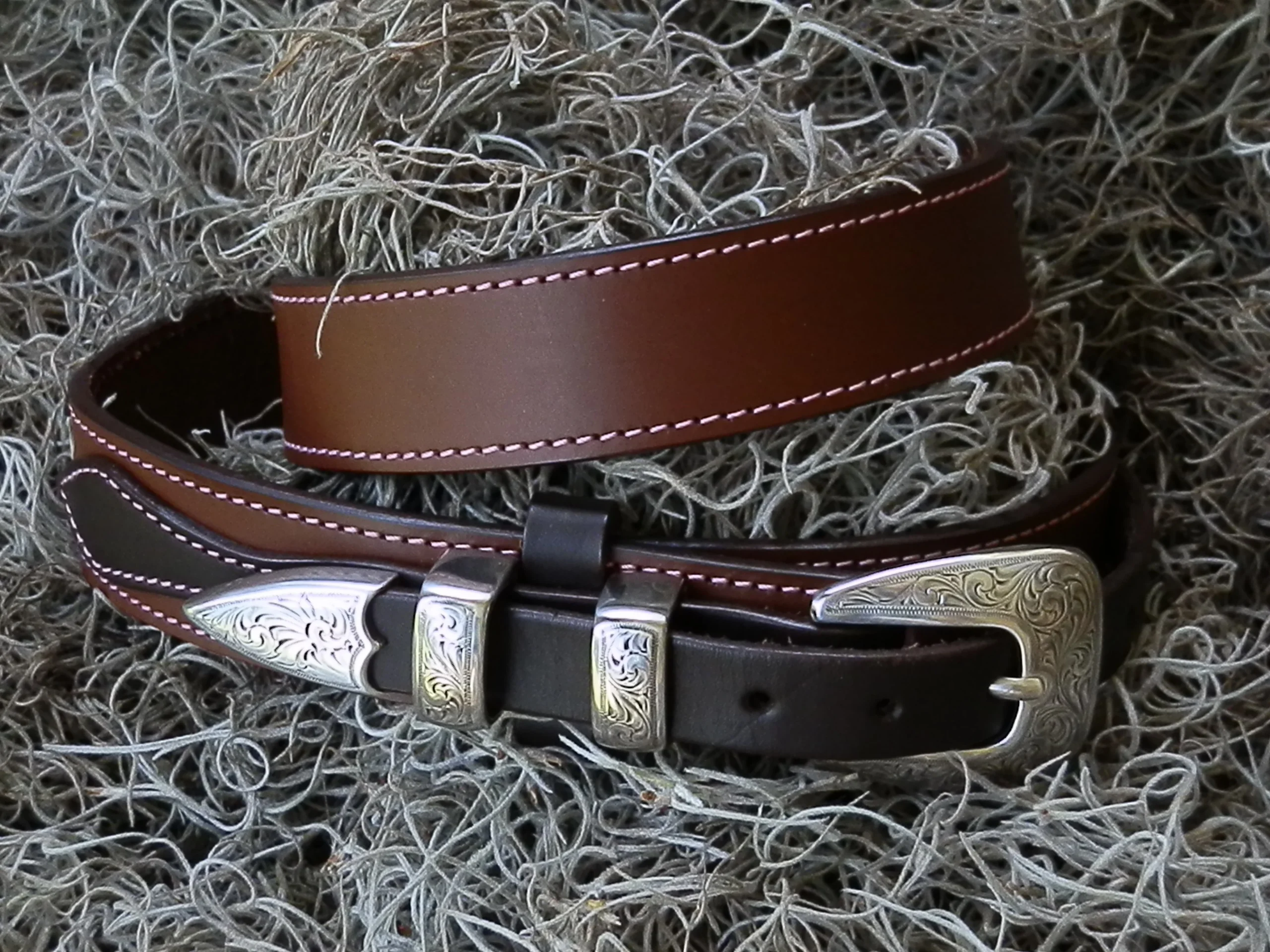 Chocolate Brown Ranger Belt 1-1/4 w/Nickel Buckle Set