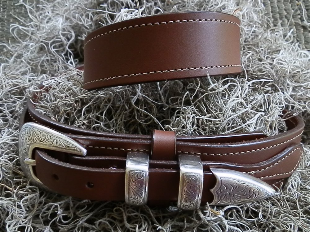 Chocolate Brown Ranger Belt 1-1/2 w/Nickel Buckle Set  display picture 1
