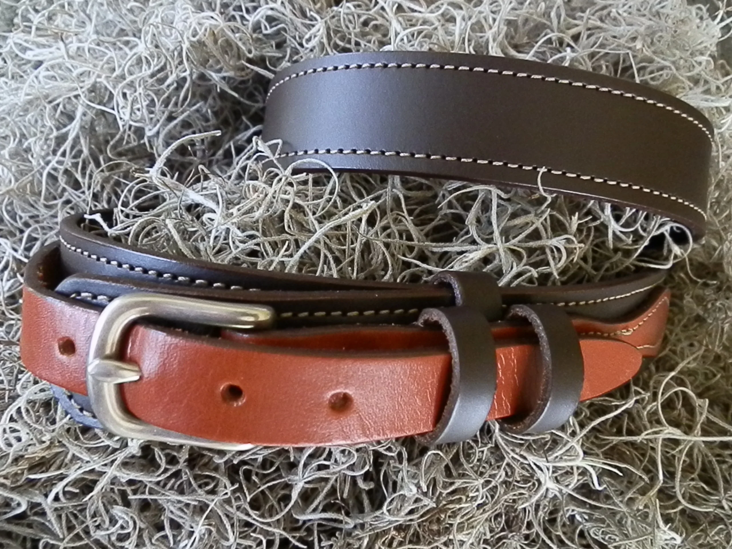 Dark Brown Ranger Belt 1-1/4 w/Nickel Bridle Buckle