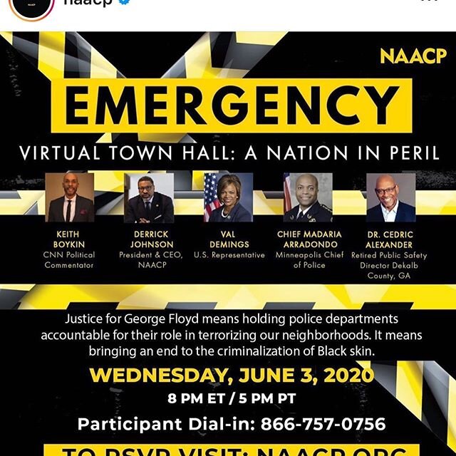 Repost from #naacp and #showingupforracialjustice
I am a sporadic poster but there is no room for silence. Hope you&rsquo;ll join me tonight at this event. 
#endwhitesilence #justiceforgeorgefloyd #justiceforbreonnataylor #blacklivesmatter