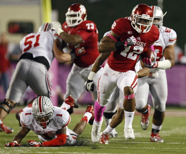 Hoosier running back Stephen Houston breaks free against the Buckeyes.