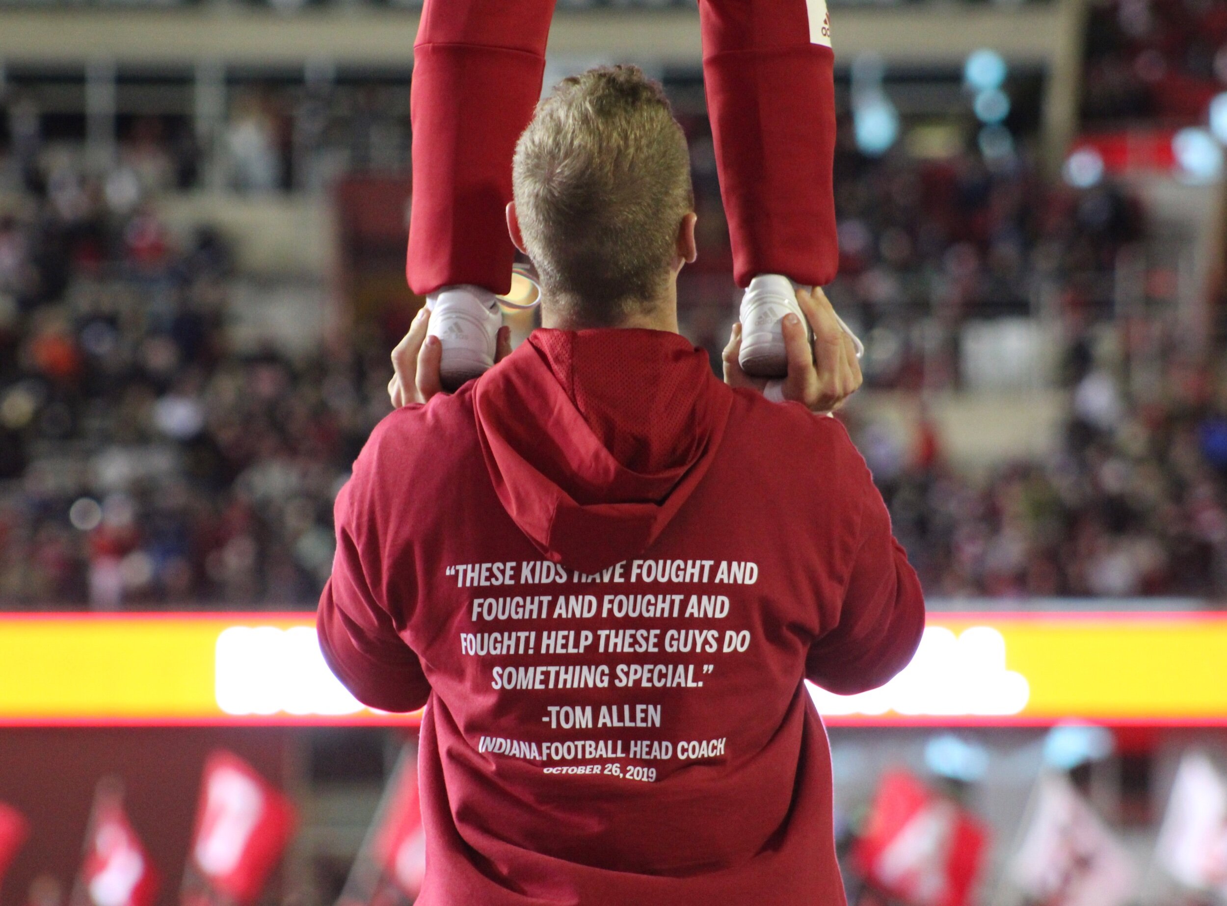  Indiana’s Student Athletic Board distributes shirts to the student section and cheerleaders in their home game versus Northwestern— following big road wins at Maryland and Nebraska that earned them their first October bowl bid since 1994. 